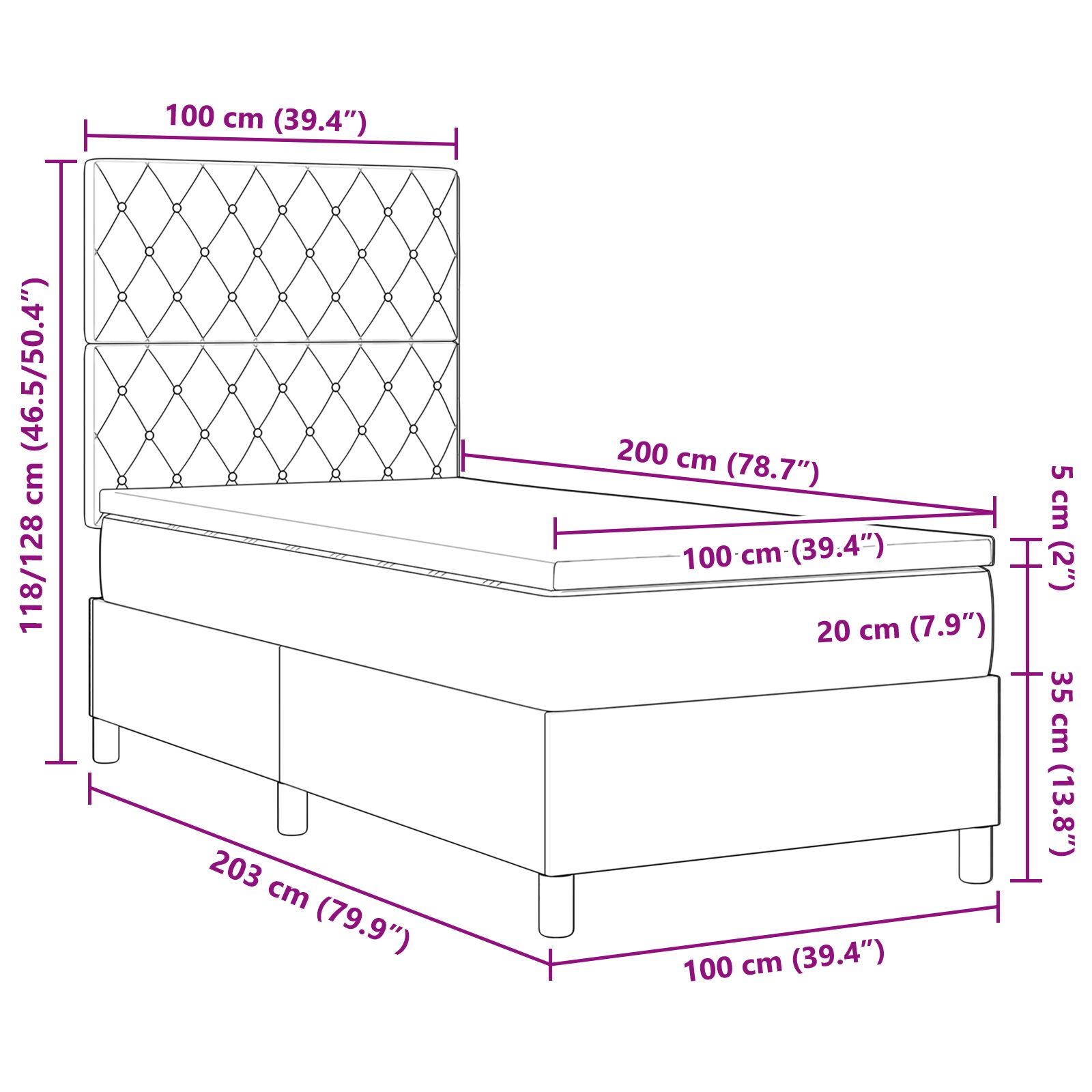 Boxspring ágy matraccal sötétszürke 100x200 cm bársony