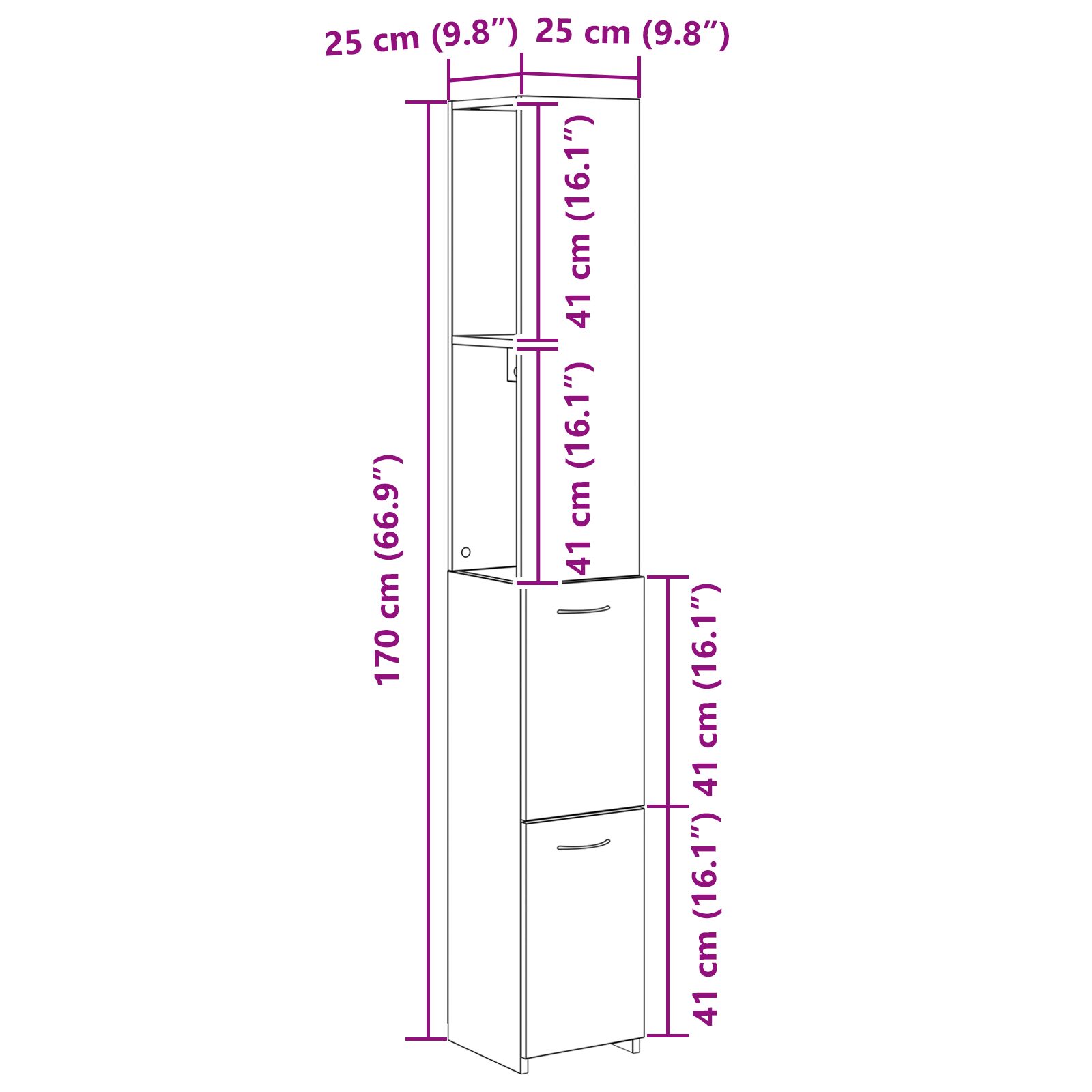 Fekete tölgy fürdőszobai szekrény 25x25x170 cm mérnöki fa