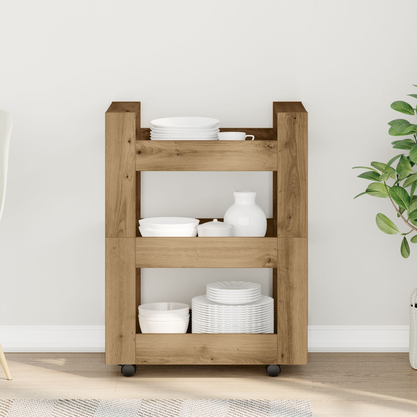 Konyhai kocsi kézműves tölgy 60x45x80 cm műanyag Konyhai kocsi kézműves tölgy 60x45x80 cm műanyag
