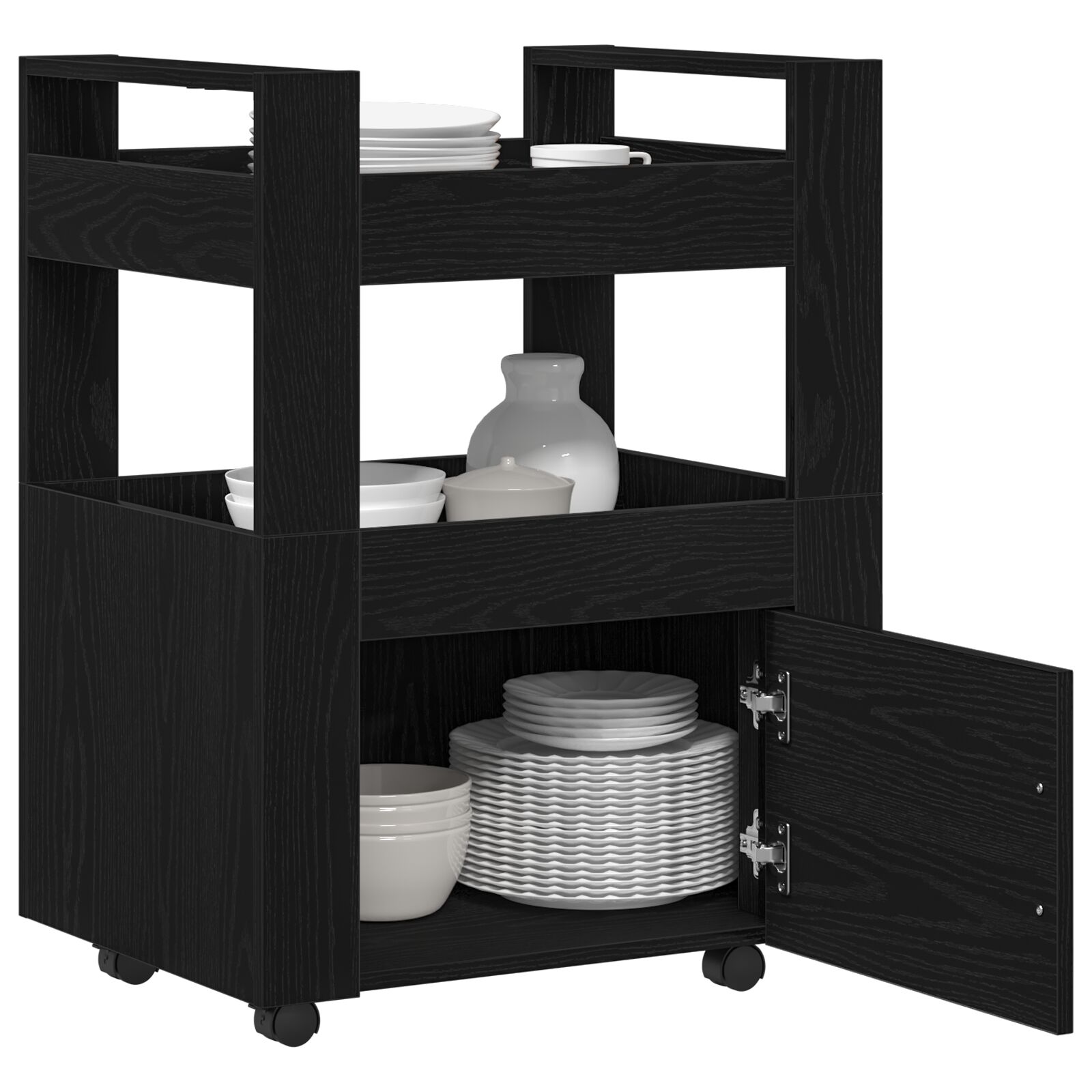Konyhai kocsi fekete tölgy 60x45x80 cm mérnöki fa Konyhai kocsi fekete tölgy 60x45x80 cm mérnöki fa