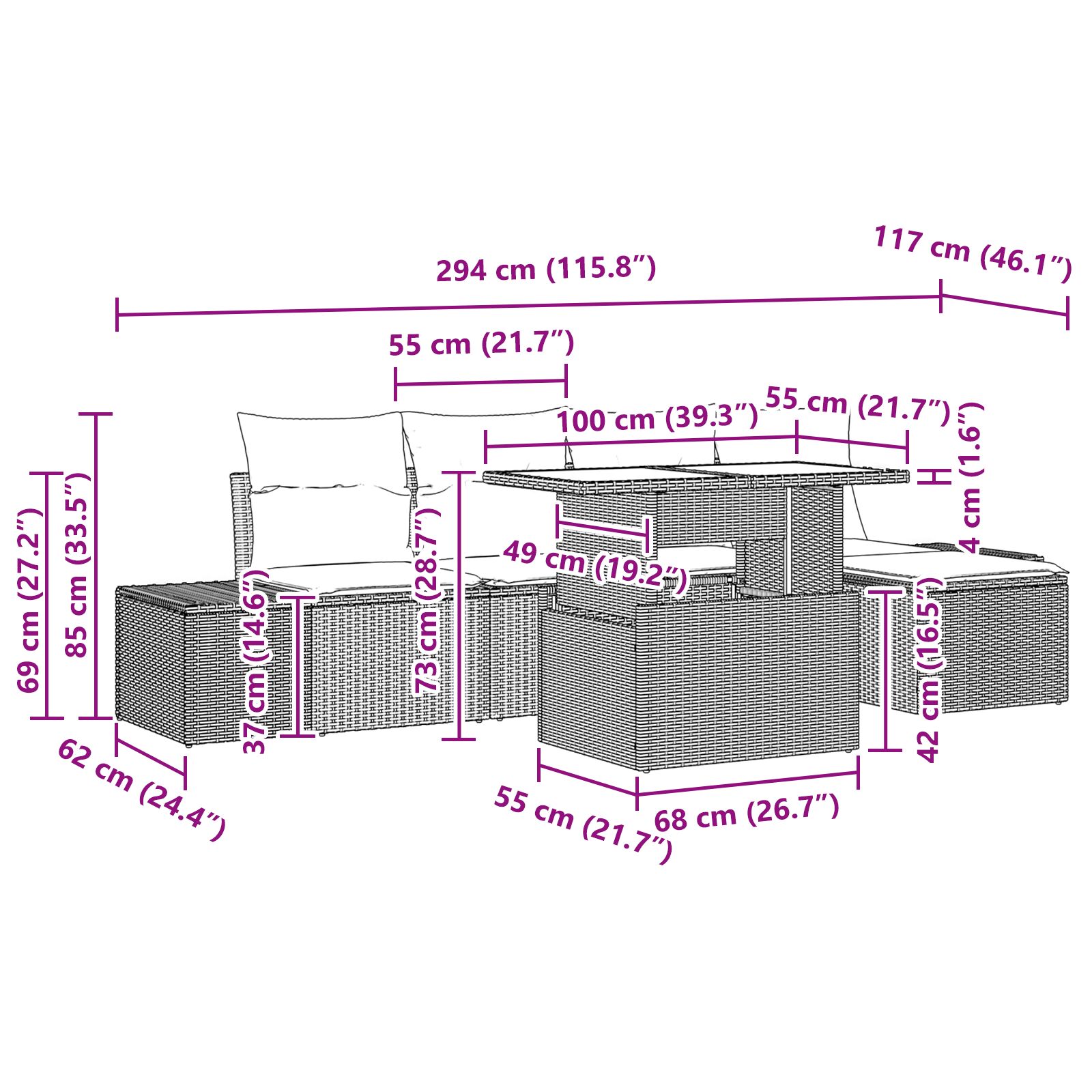 6 részes kerti kanapé szett párnákkal bézs poli rattan