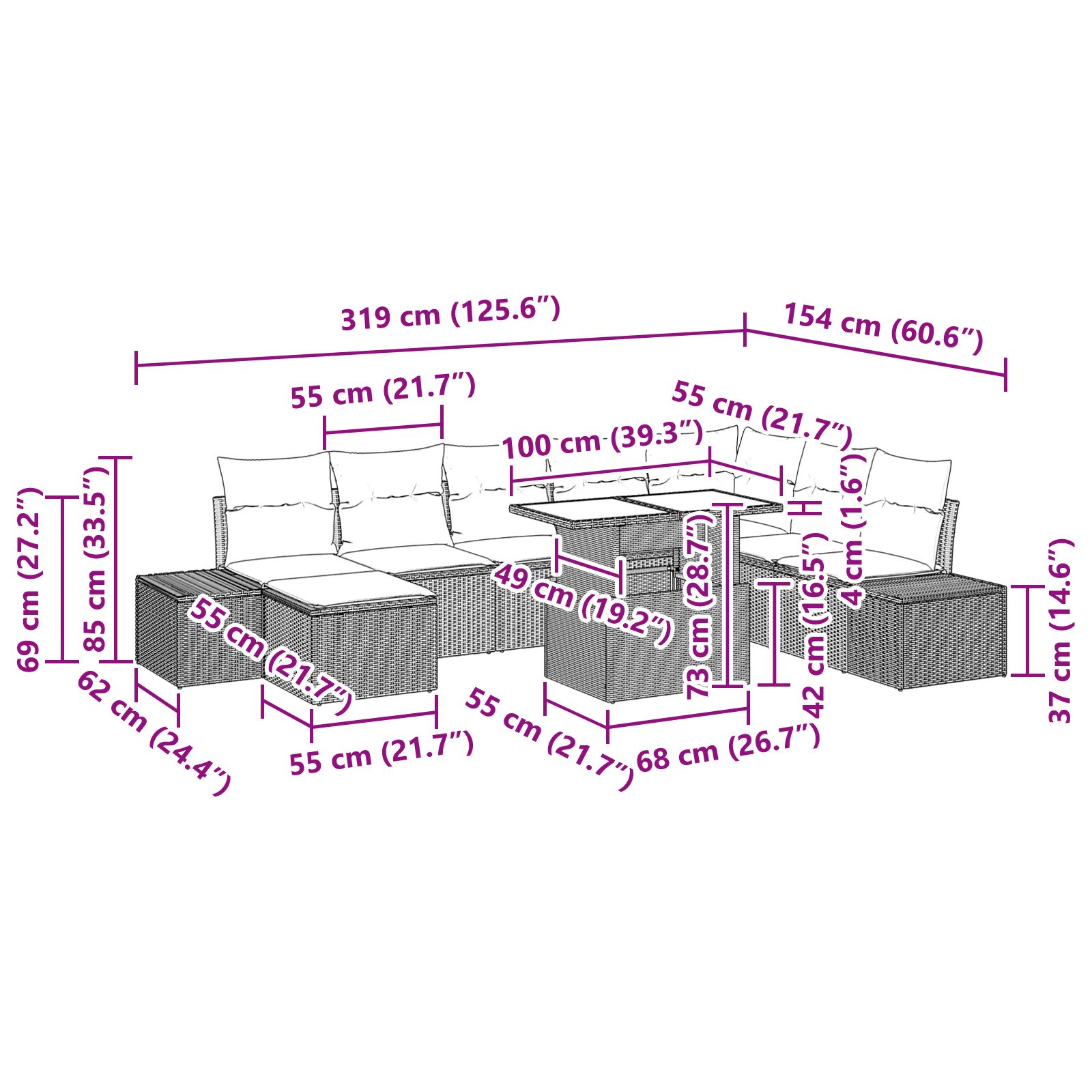 Kerti kanapé szett 9 darab bézs poli rattan kert sarokkanapé