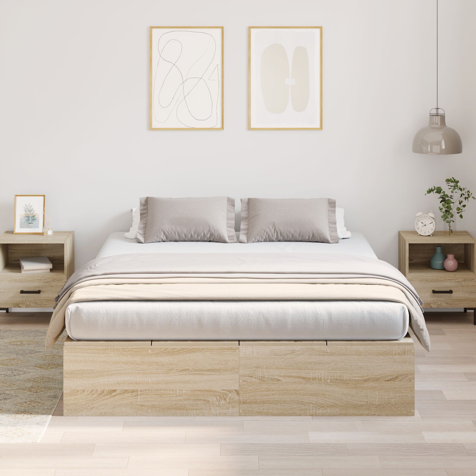 Ágy tárolóval sonoma tölgy épített fa 140 x 200 cm masszív