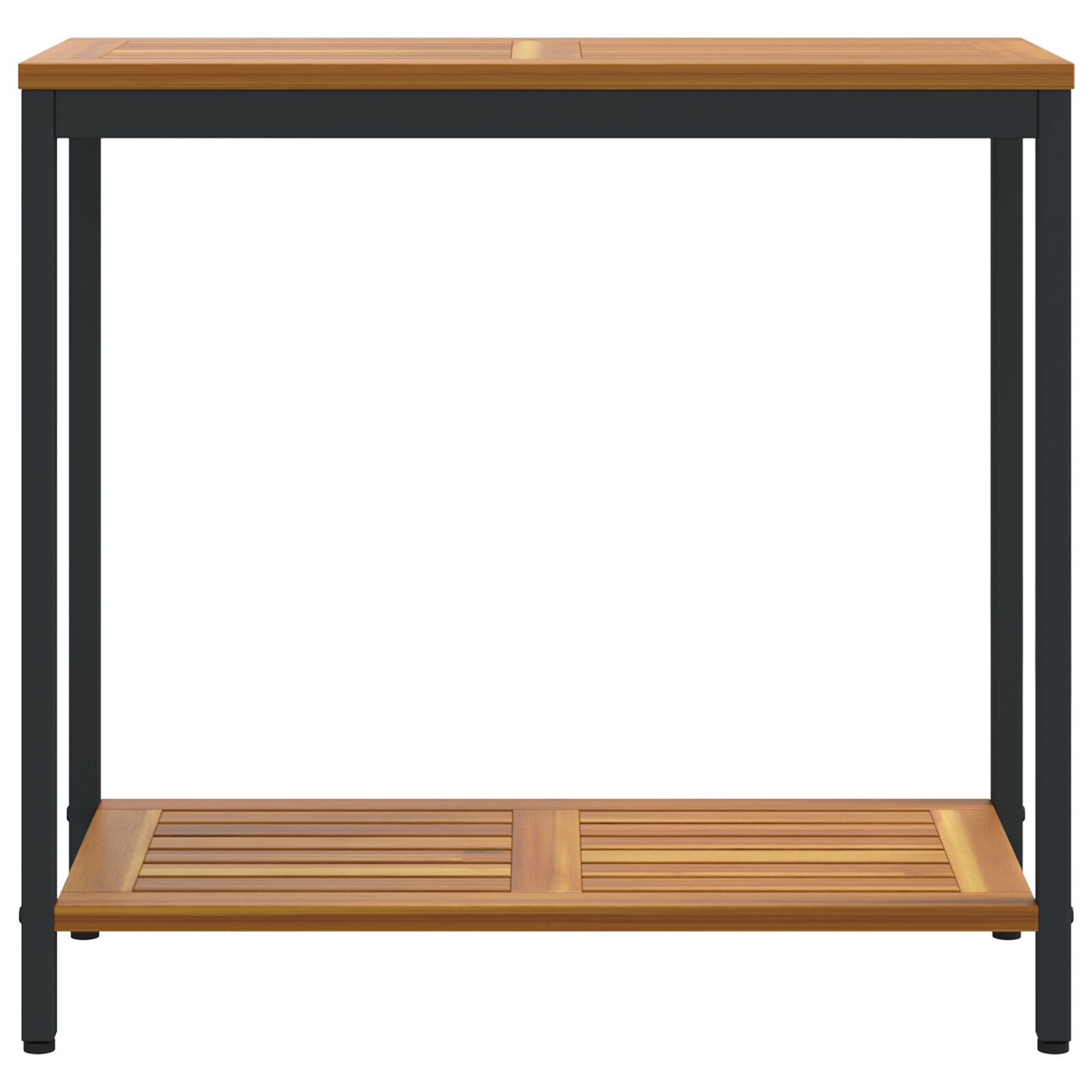 Kültéri asztal természetes és fekete 35x80x75 cm szilárd fa és acél