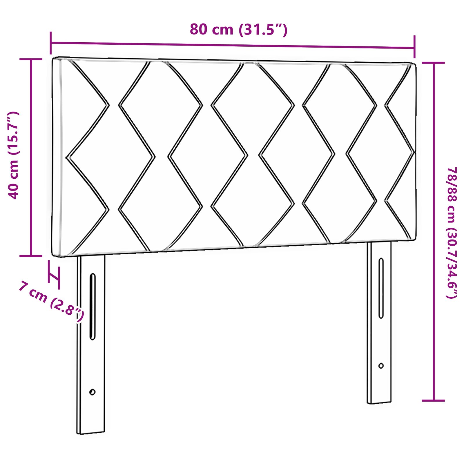 Fejtámla gyémánt blokkok design világosszürke 80 cm vastag bársony