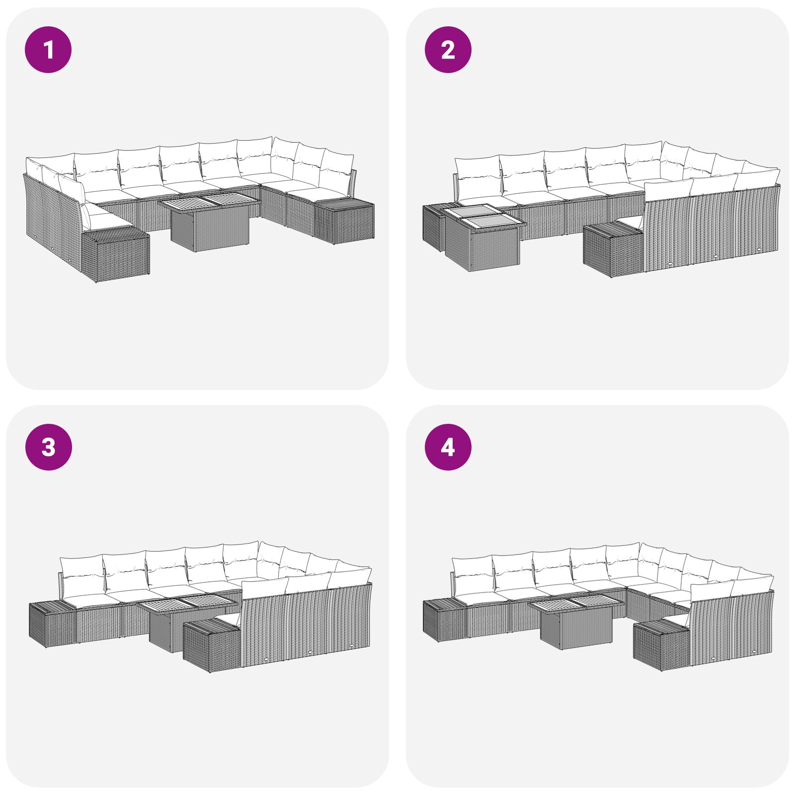 11 db-os kerti kanapé szett párnákkal szürke poli rattan