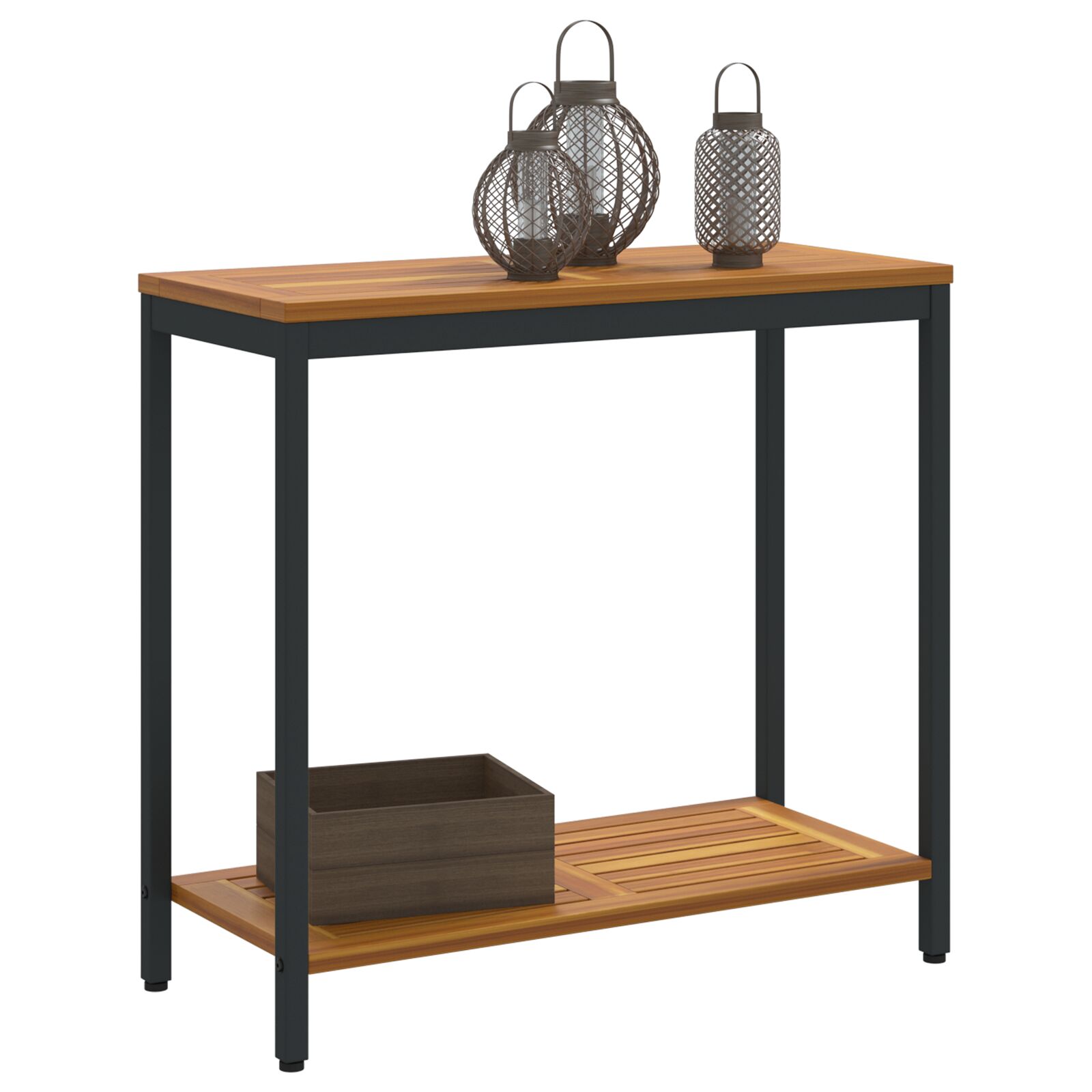 Kültéri asztal természetes és fekete 35x80x75 cm szilárd fa és acél