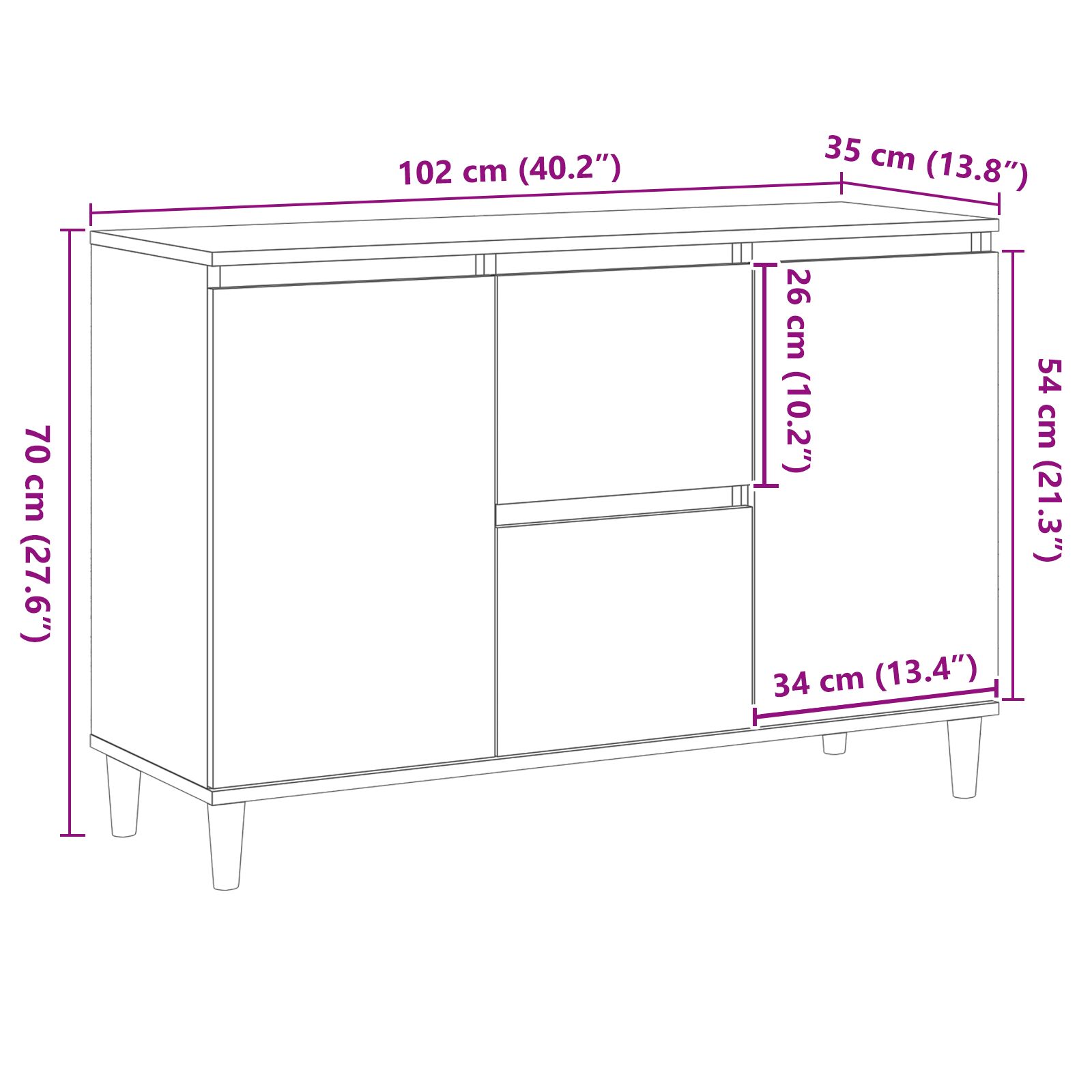 Fekete tölgy oldalszekrény 101x35x60 cm műszaki fa