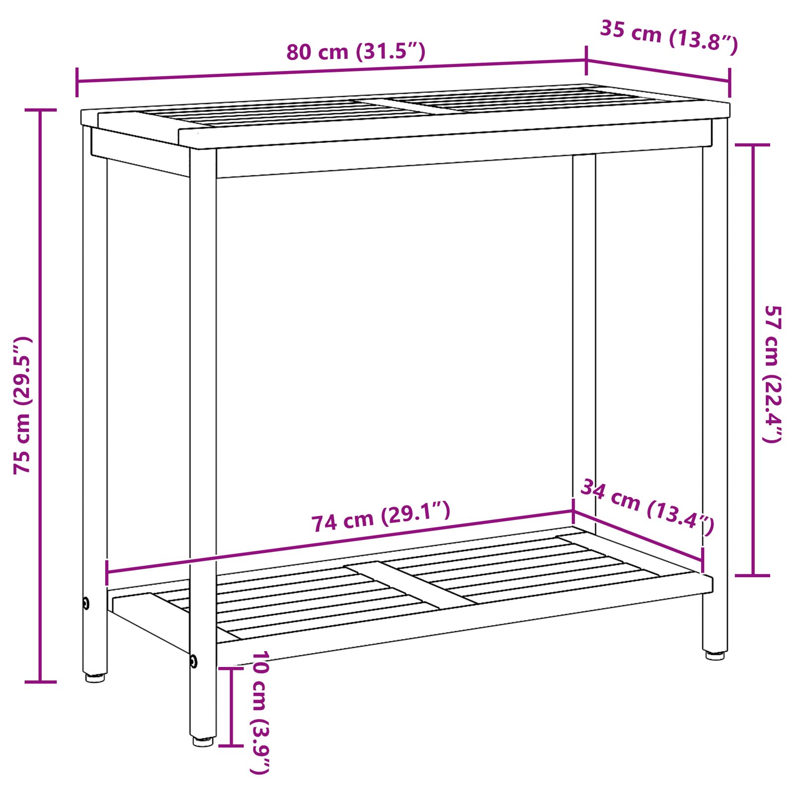 Kültéri asztal természetes és fekete 35x80x75 cm szilárd fa és acél