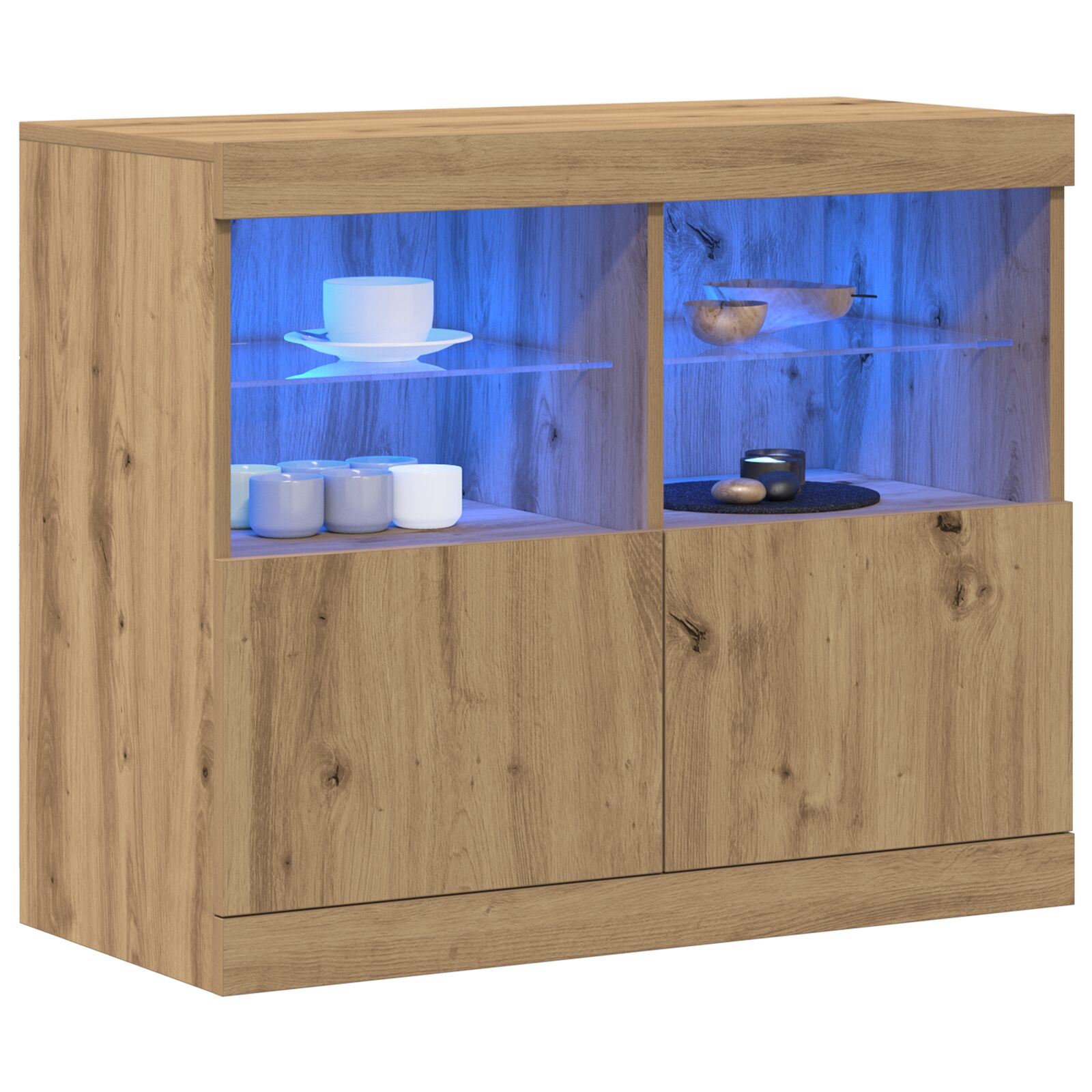 Büfé led világítással kézműves tölgy 81x37x67 cm