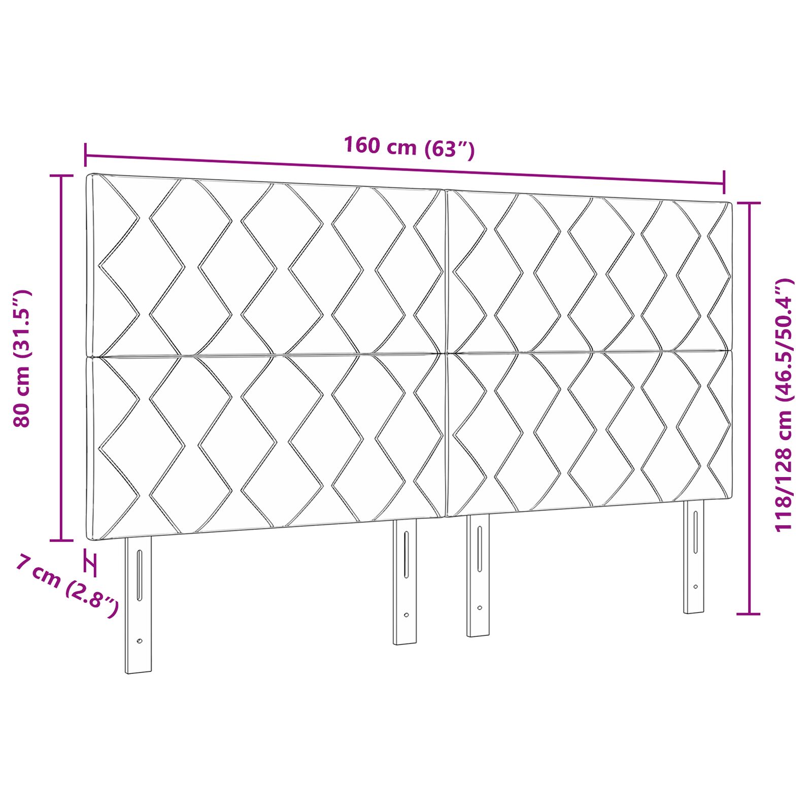 Fejtámla gyémánt blokkok dizájn világosszürke 160 cm szövet