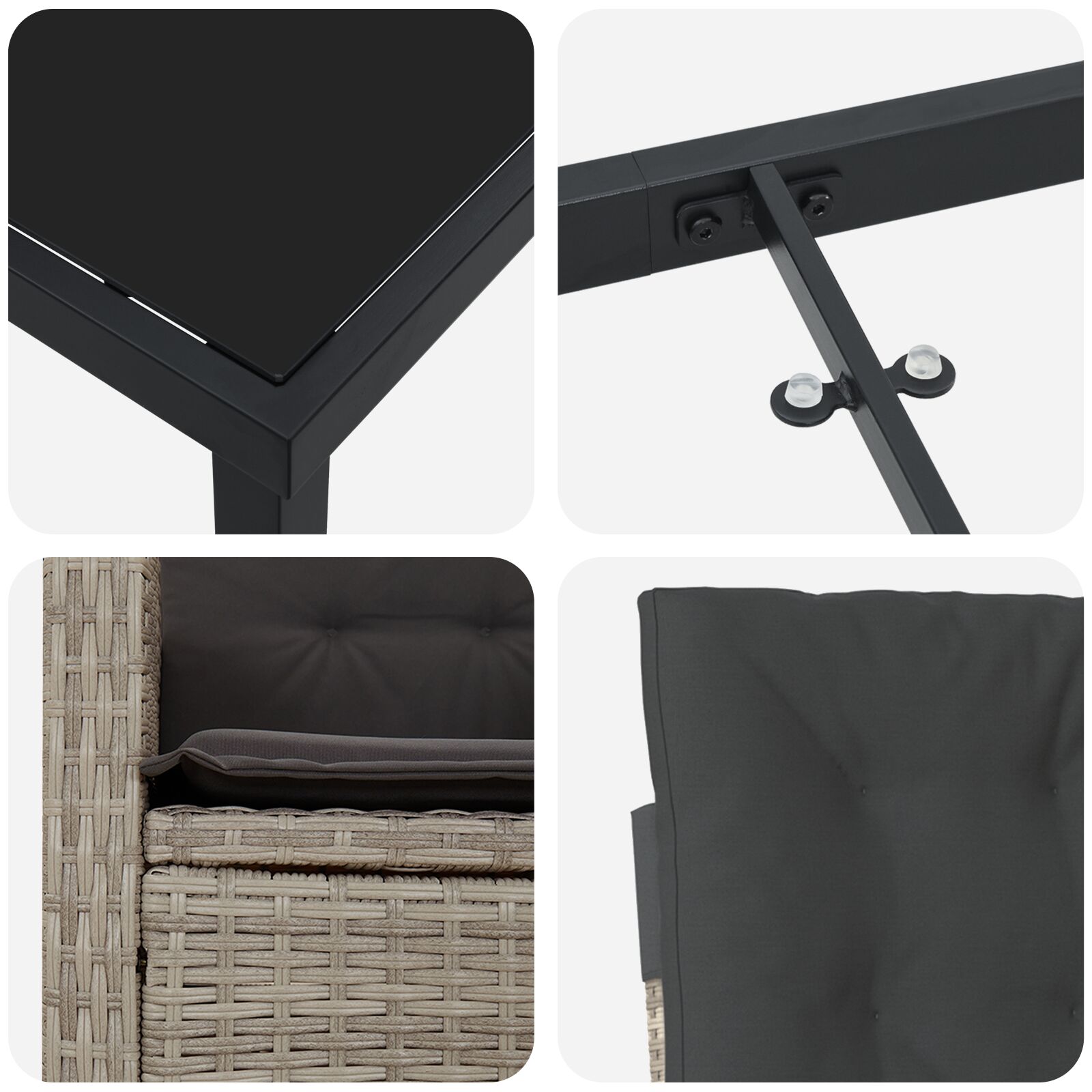 5 darabos kerti étkező szett párnákkal világosszürke polirattan