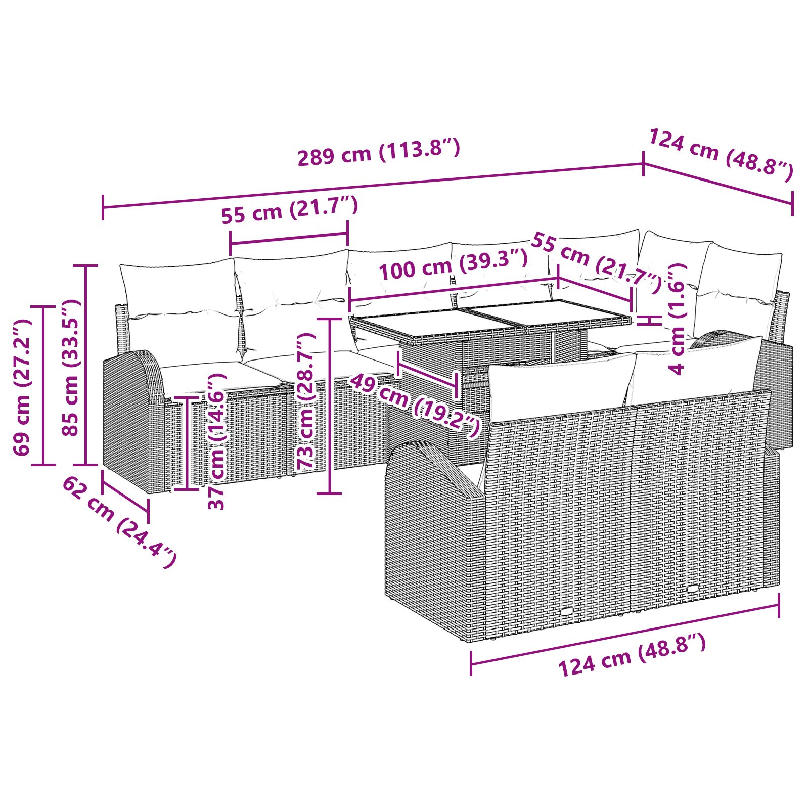 9 részes kerti kanapé szett párnákkal barna poli rattan