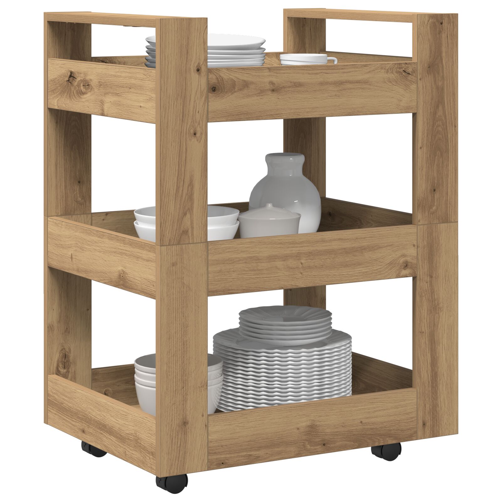 Konyhai kocsi kézműves tölgy 60x45x80 cm műanyag Konyhai kocsi kézműves tölgy 60x45x80 cm műanyag