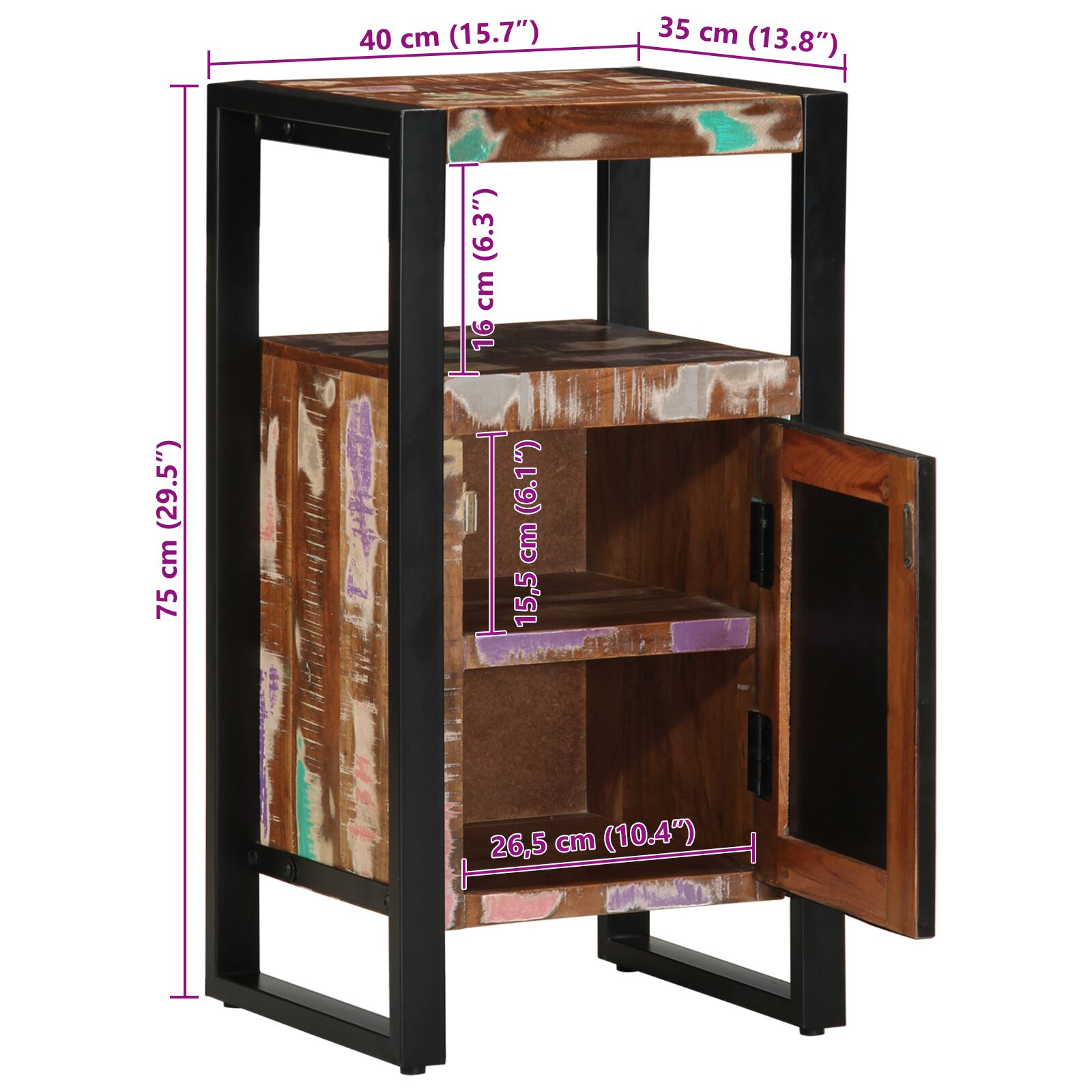 Fürdőszoba szekrény többszínű 40x35x75 cm tömör fa újrahasznosított