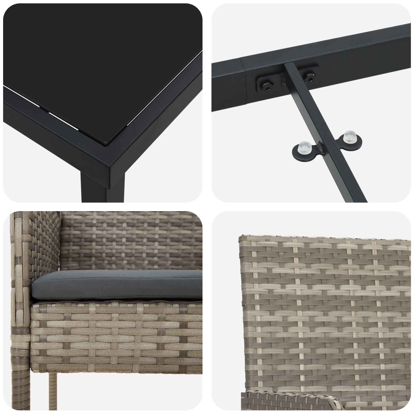 5 darabos kerti étkezőszett párnával, szürke poli rattan