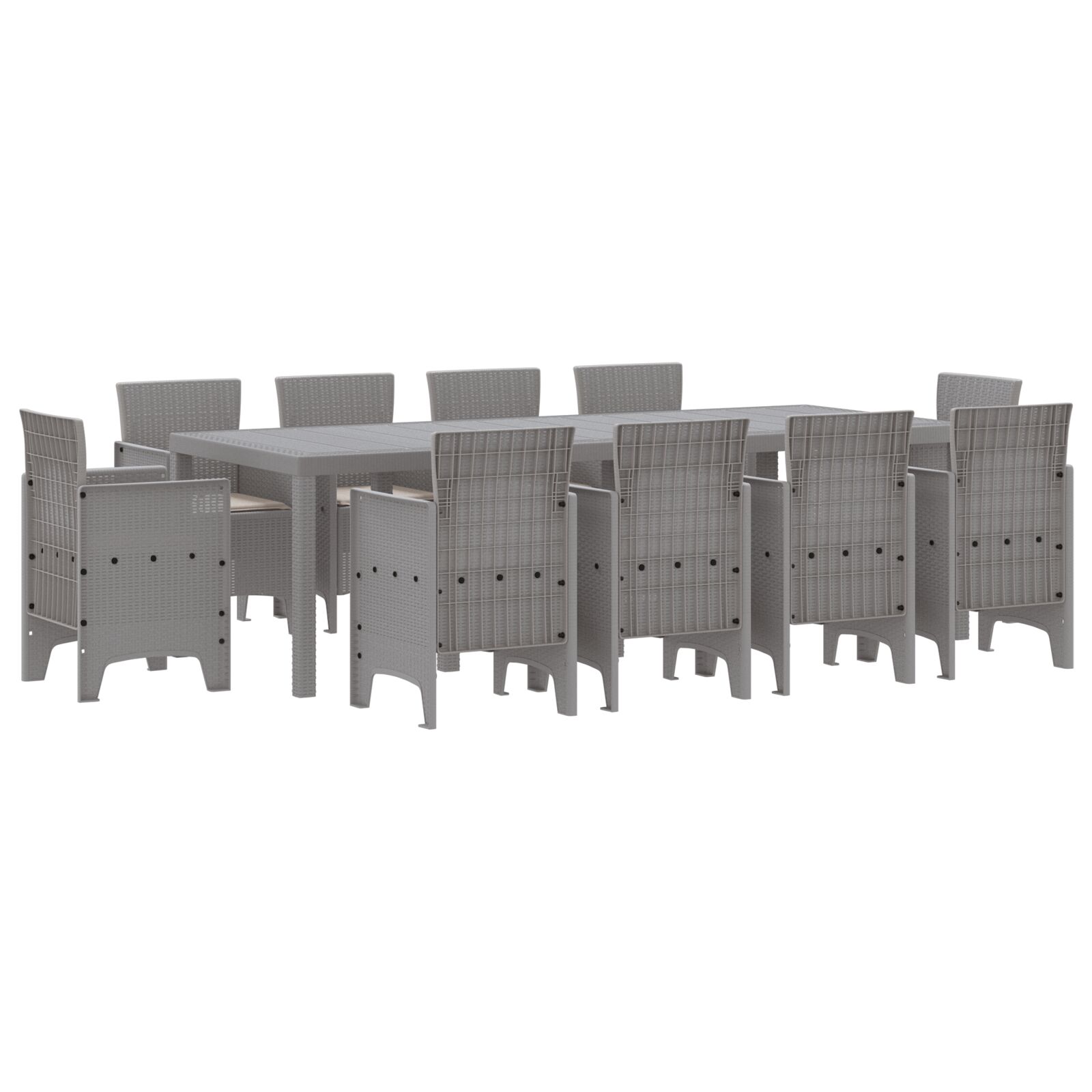 11 darabos kerti étkező szett párnákkal, világosszürke polirattan