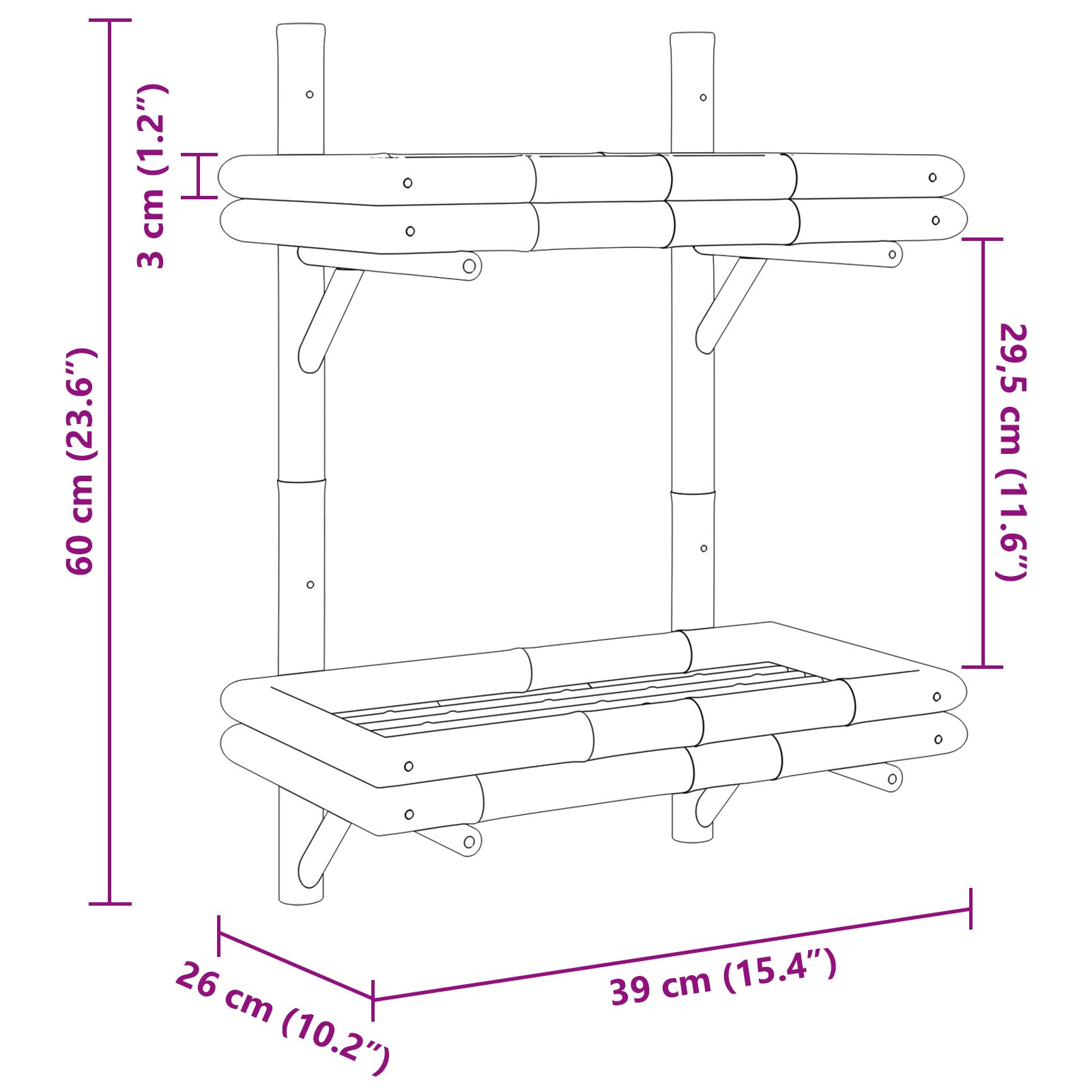 2-szintes falipolc 45x26x60 cm bambusz
