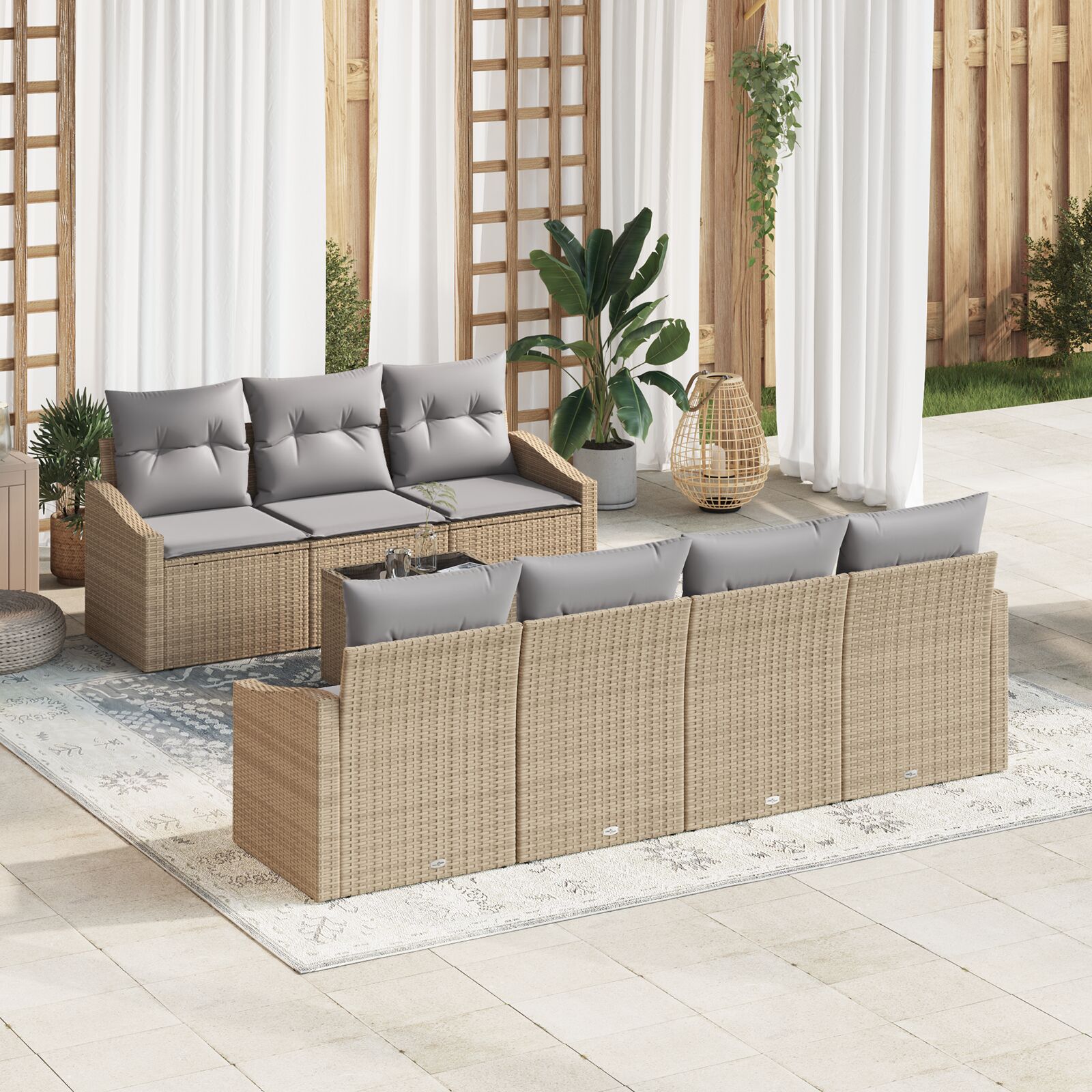 Kertiszófá szett 8 darab bézs rattan 8 darabos kertibútor szett Kertiszófá szett 8 darab bézs rattan 8 darabos kertibútor szett