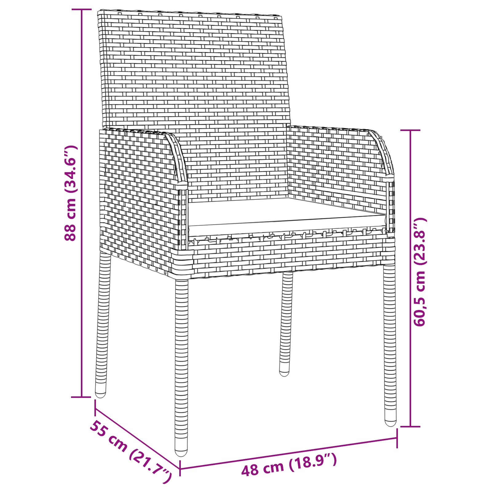 5 darabos kerti étkezőszett párnával, szürke poli rattan