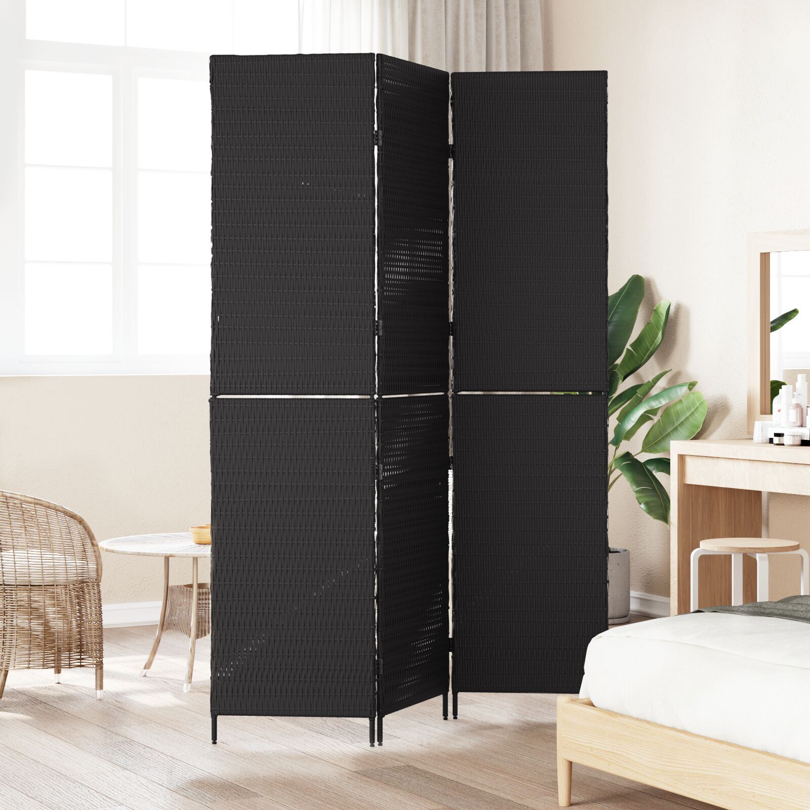 3 paneles elválasztó fekete 146x180 cm polirattan