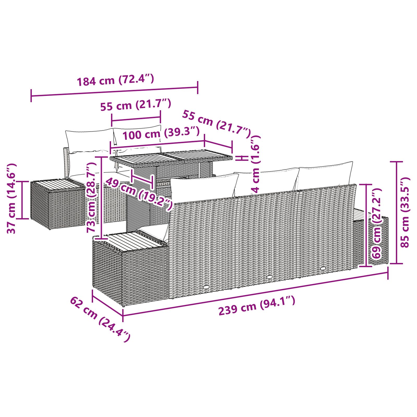 Kertiszofa garnitúra  6 darabos fekete, barna