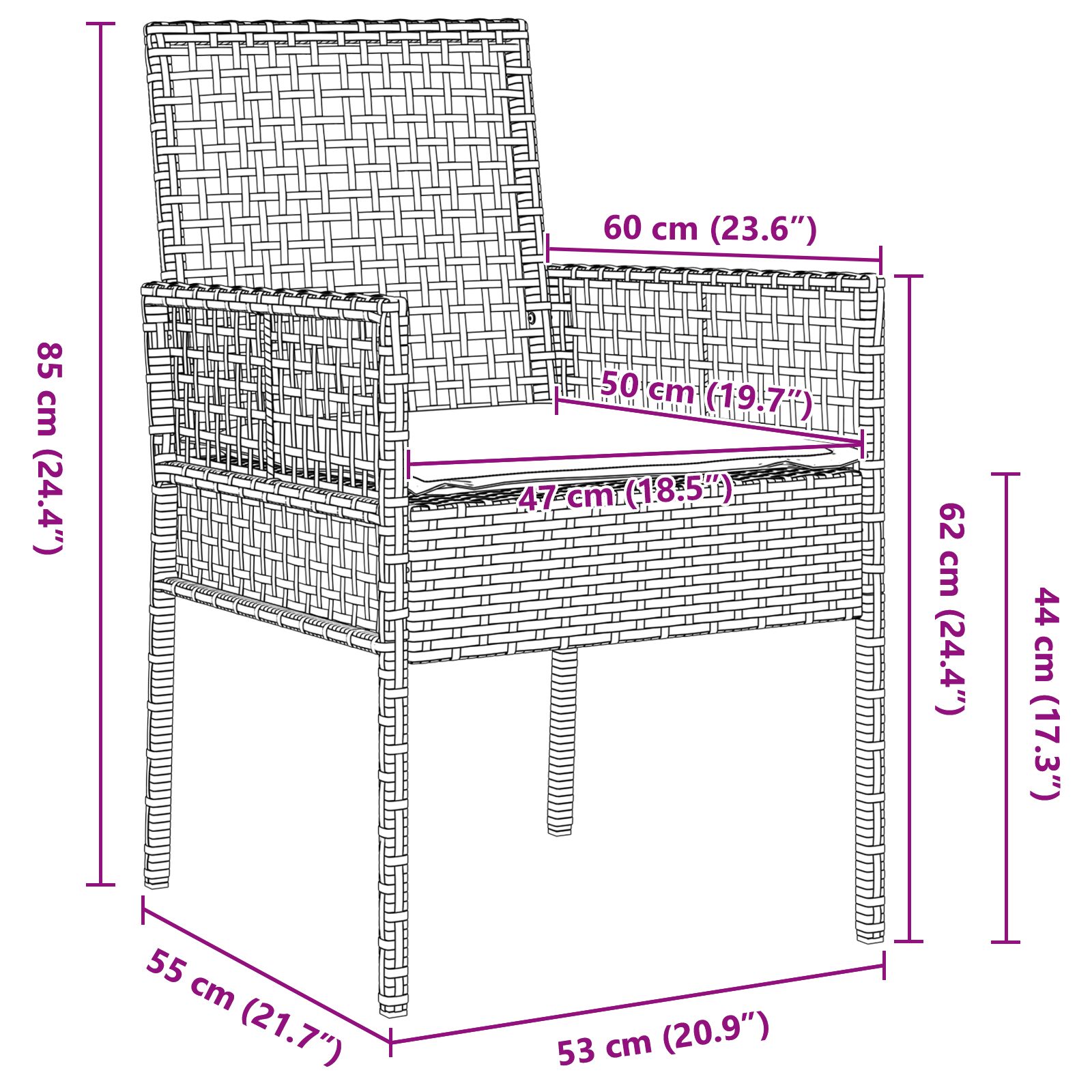 Étkező bútor szett 3 darab szürke rattan tartós