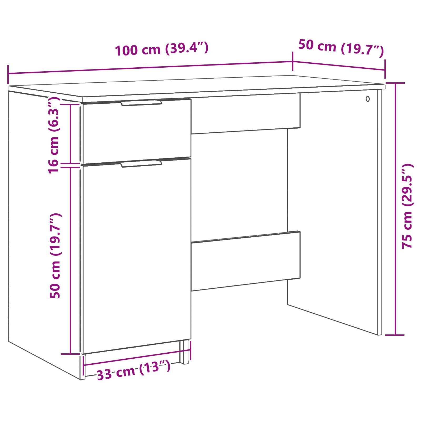 Fekete tölgy íróasztal - 100x50x75 cm - mérnöki fából készült