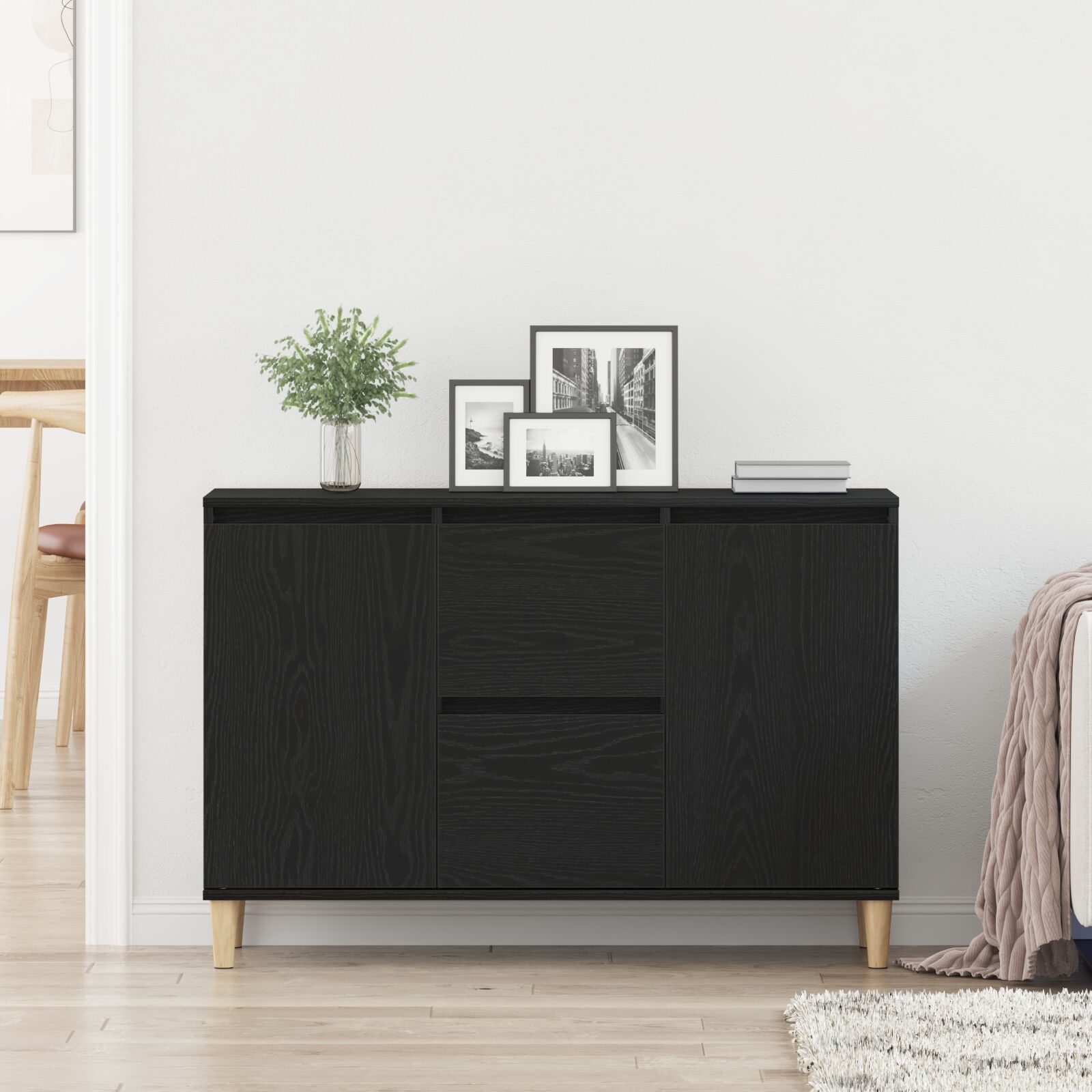 Fekete tölgy oldalszekrény 101x35x60 cm műszaki fa