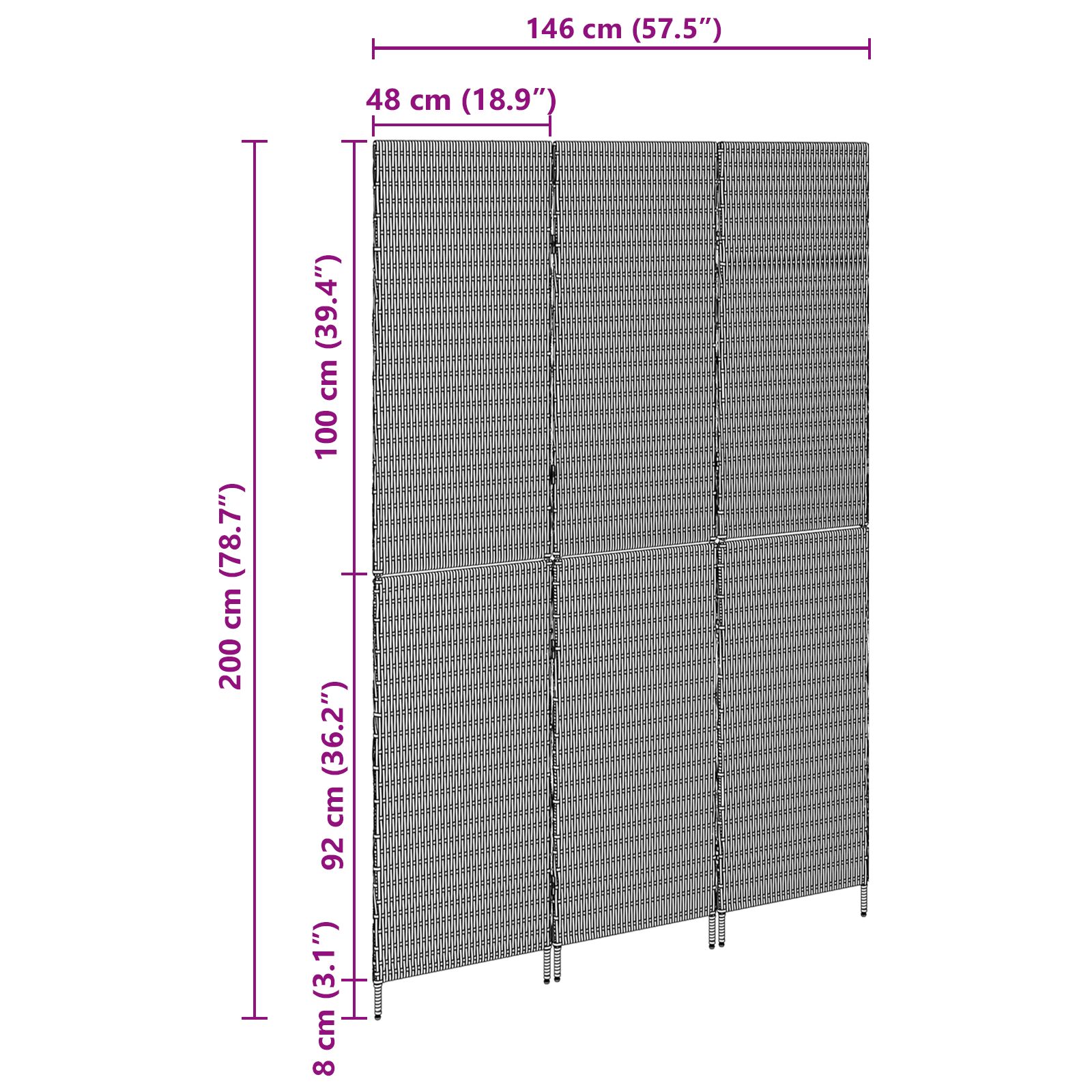 3 paneles válaszfal, hajtogatható, bézs, 146x200 cm, poli rattan 3 paneles válaszfal, hajtogatható, bézs, 146x200 cm, poli rattan