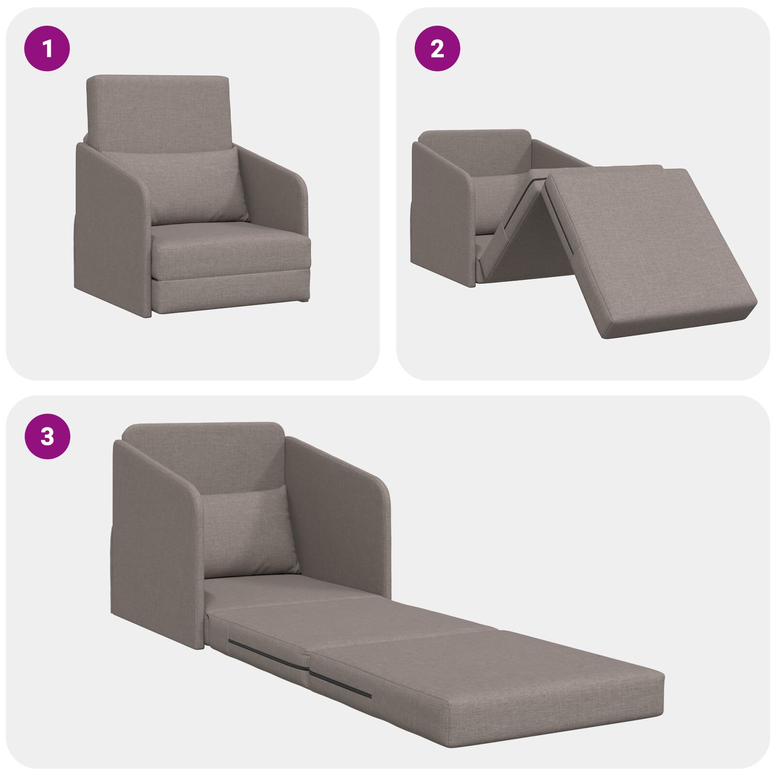 Földi kanapéágy 2 az 1-ben taupe 65x80x83 cm szövet Földi kanapéágy 2 az 1-ben taupe 65x80x83 cm szövet