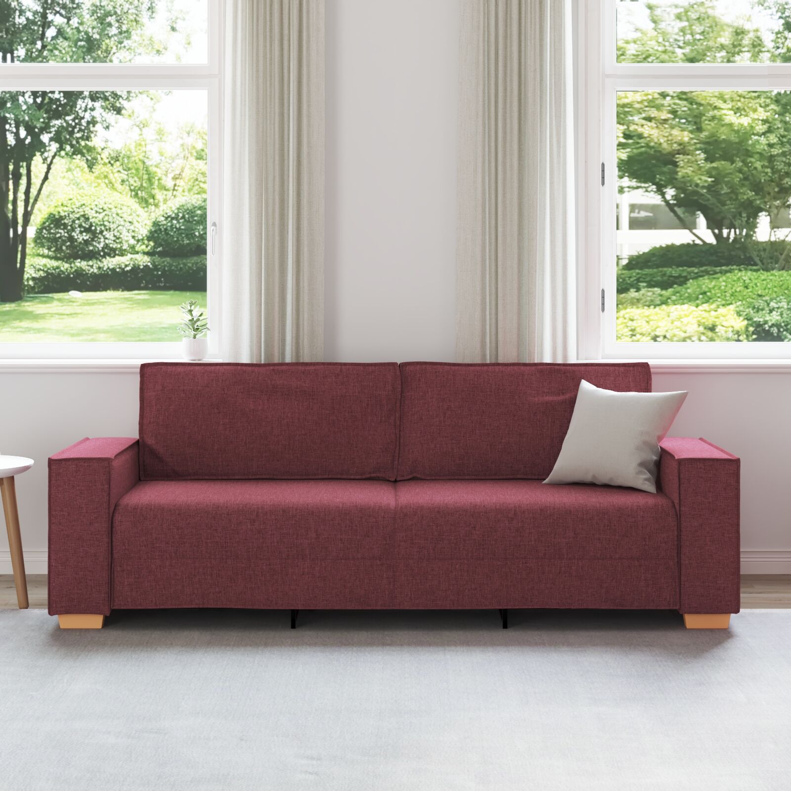 3-személyes kanapé light grey 59 cm textil burgundi vörös poliészter