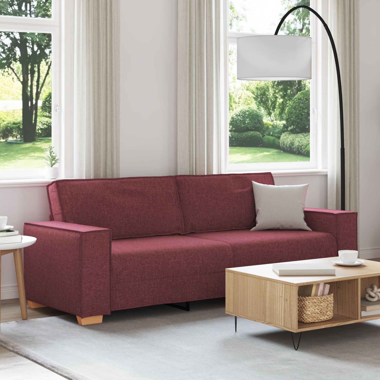 3-személyes kanapé light grey 59 cm textil burgundi vörös poliészter