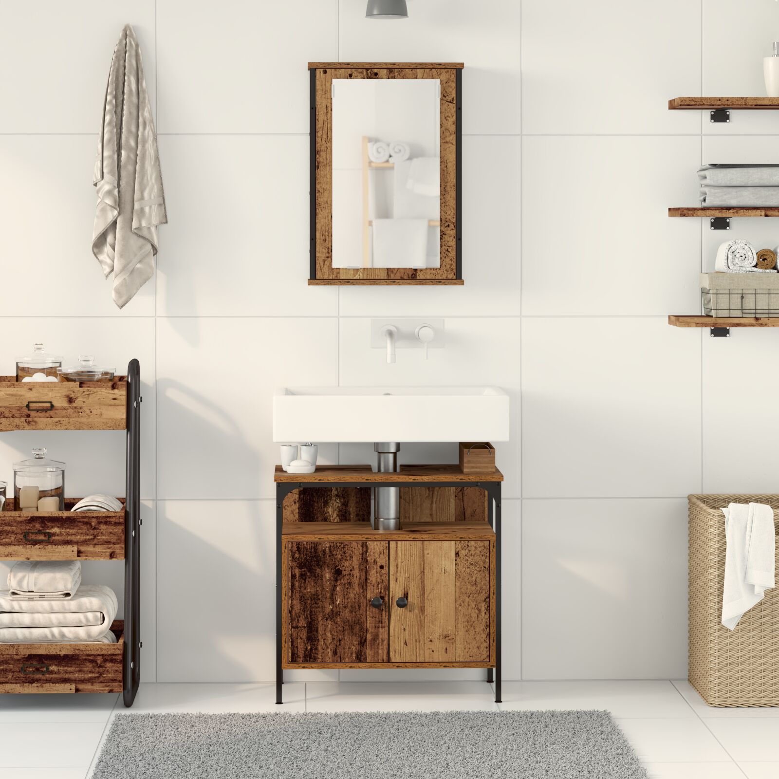 2 darabos fürdőszobabútor szett öreg fa hatású mérnöki fa