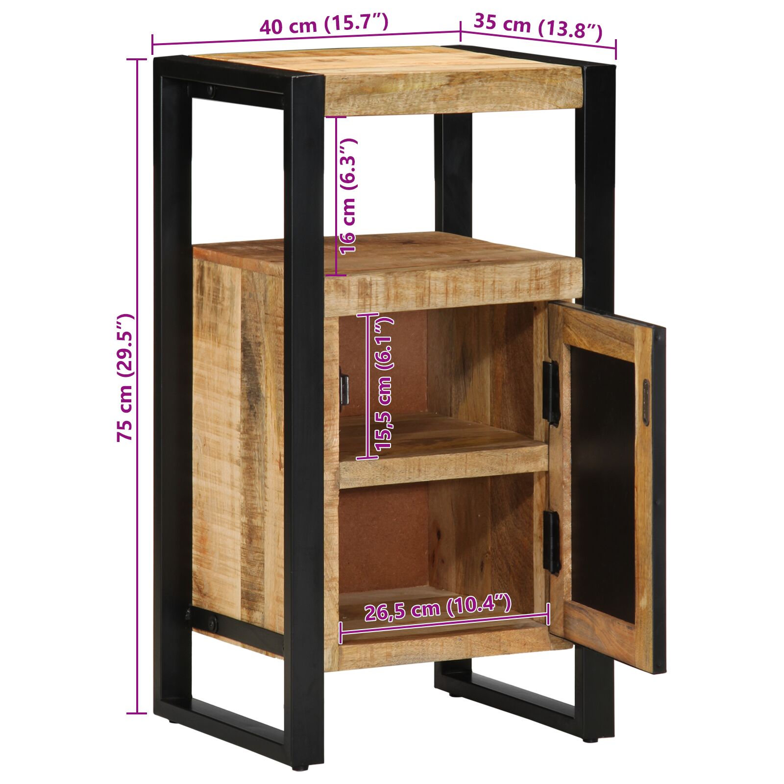Fürdőszoba szekrény 40x35x75 cm tömör fa durva mangó