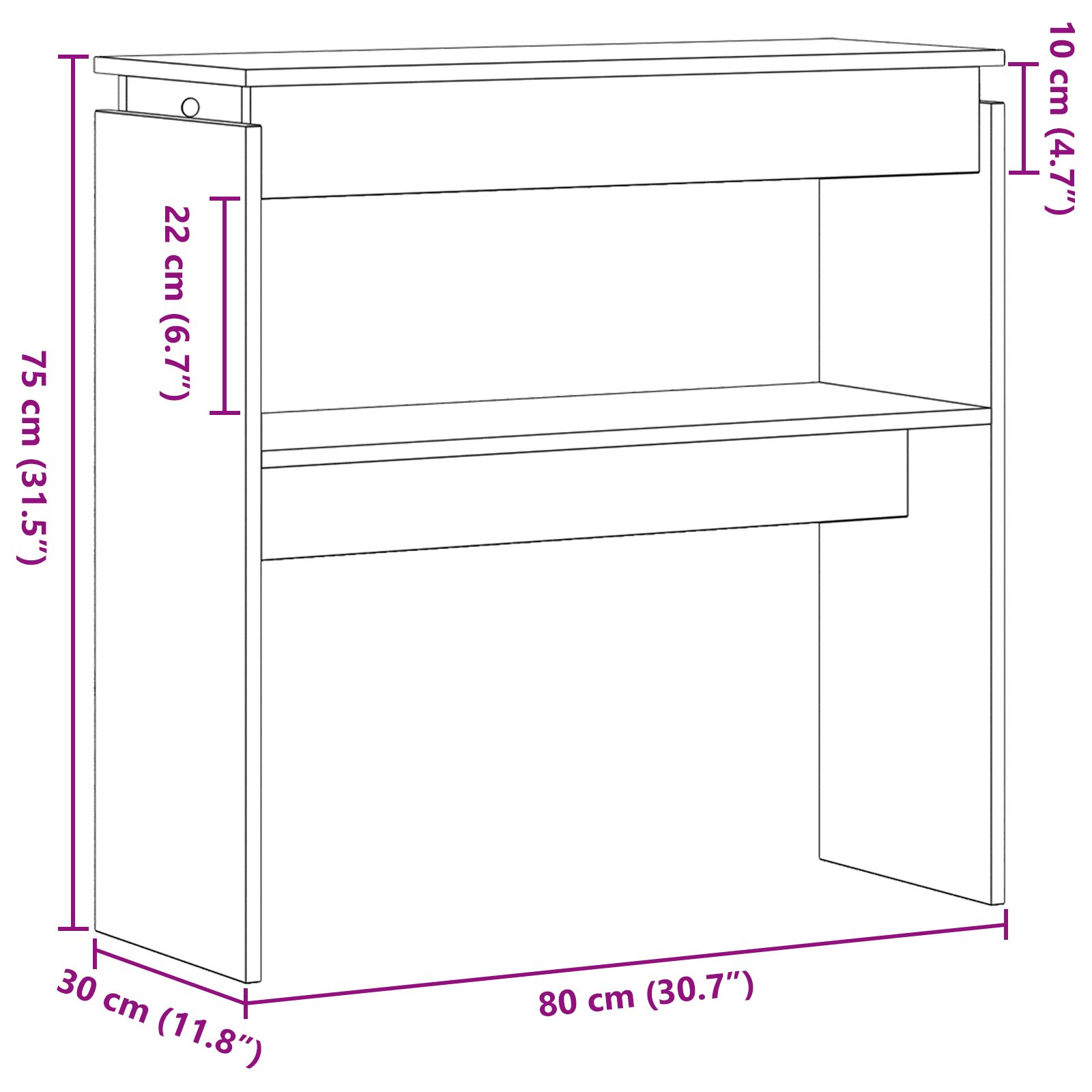 Fekete tölgy konzolasztal 80x30x80 cm mérnöki fa