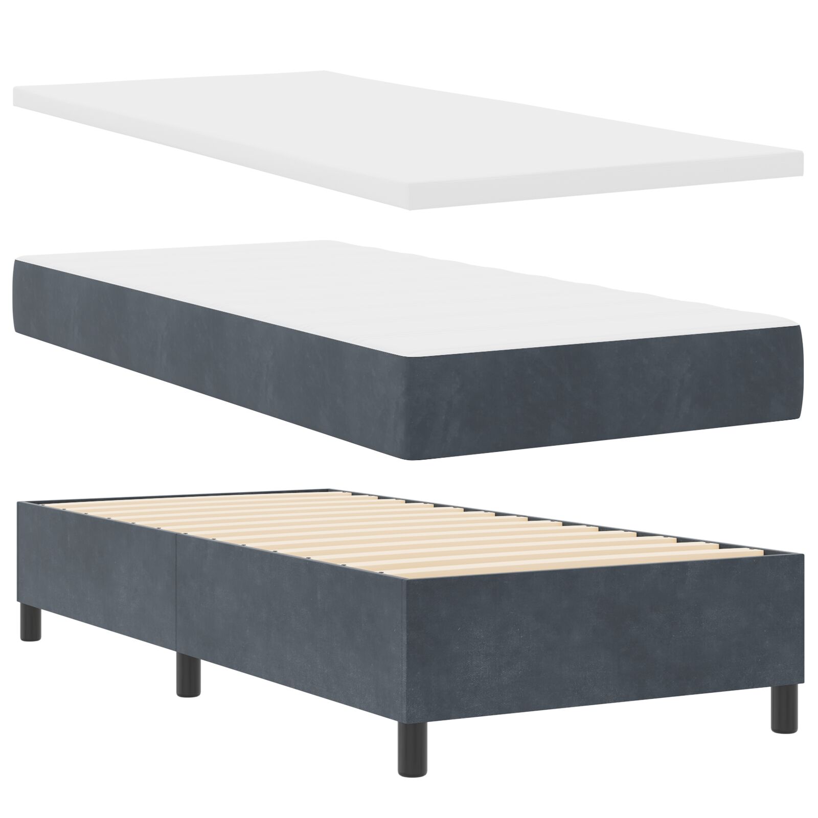 Boxspring ágy matraccal sötétszürke 100x200 cm bársony