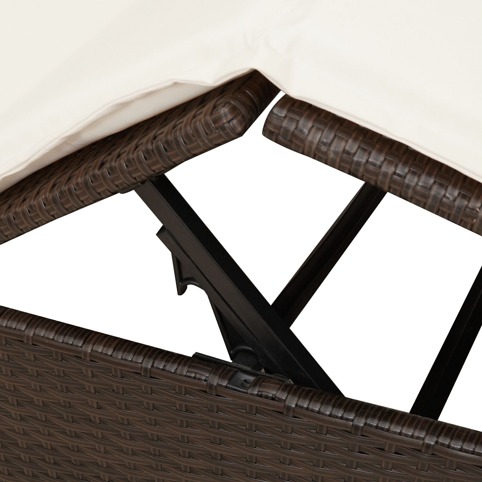 Kétfős napozóágy tetővel és függönyökkel barna polirattan