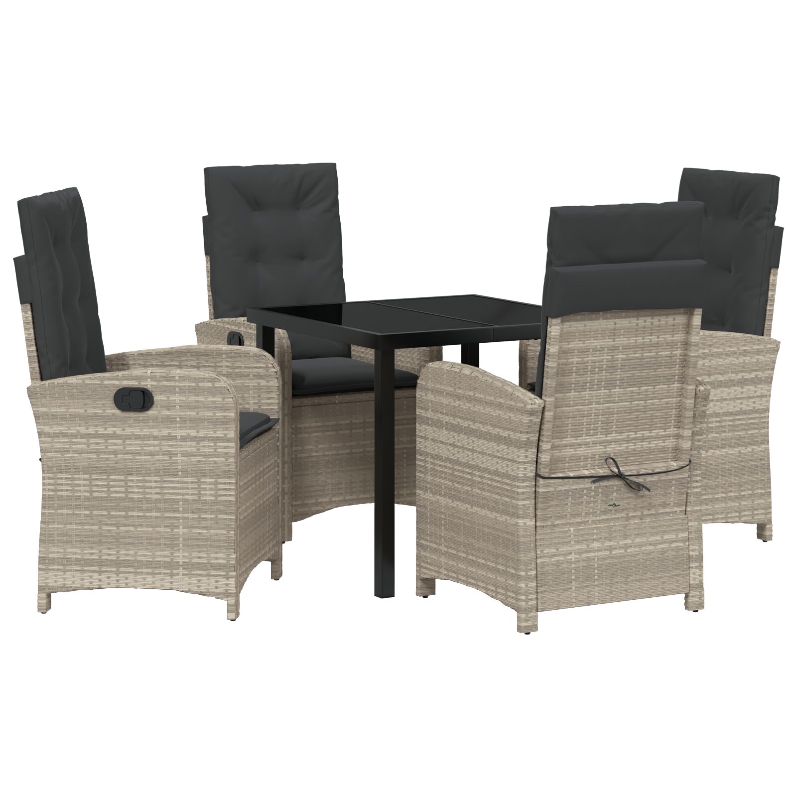 5 darabos kerti étkező szett párnákkal világosszürke polirattan