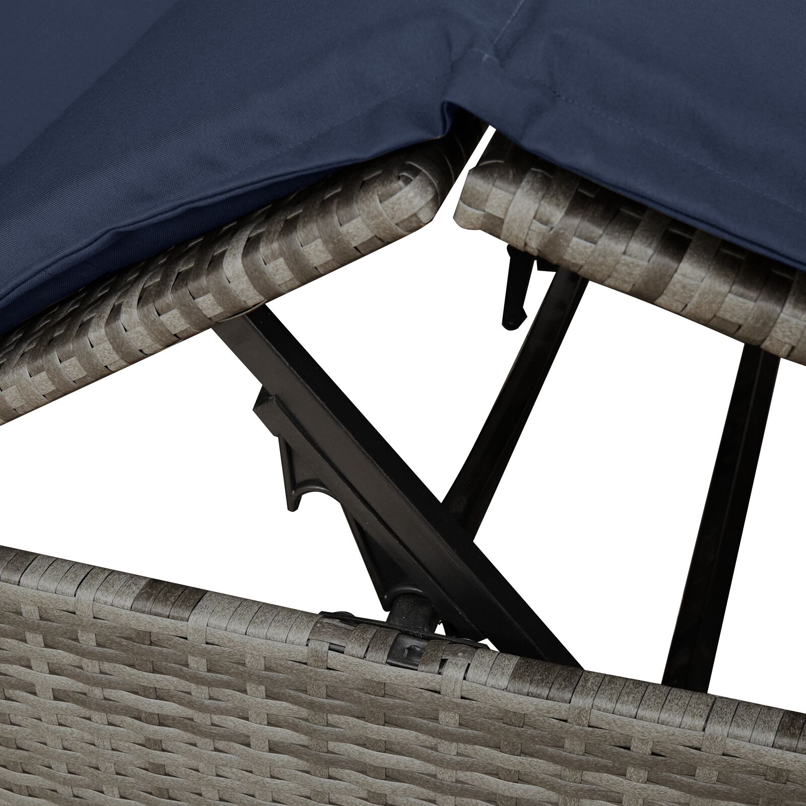 Kétszemélyes napozóágy 2 db szürke és tengerészkék rattan nagy