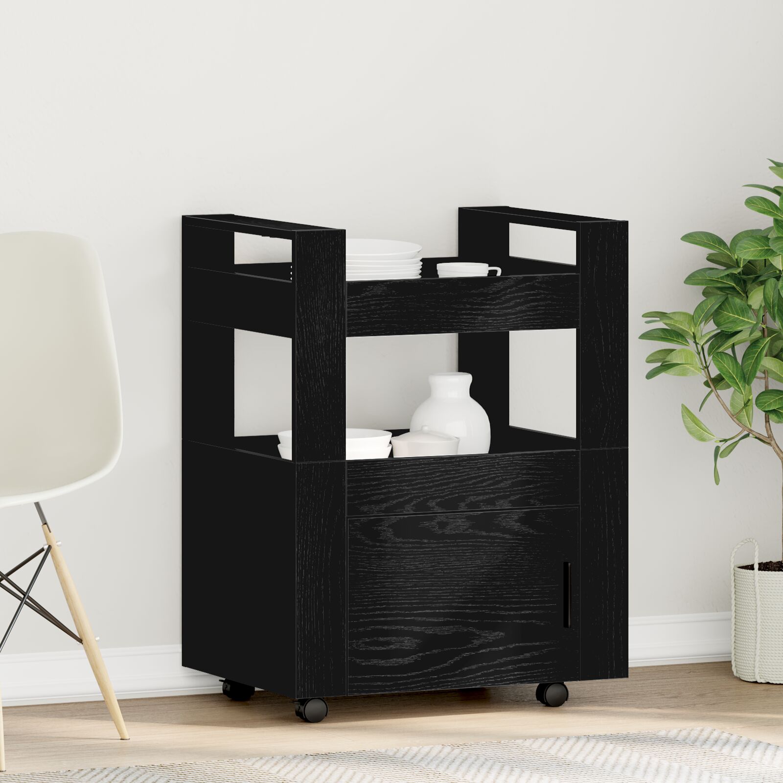 Konyhai kocsi fekete tölgy 60x45x80 cm mérnöki fa Konyhai kocsi fekete tölgy 60x45x80 cm mérnöki fa