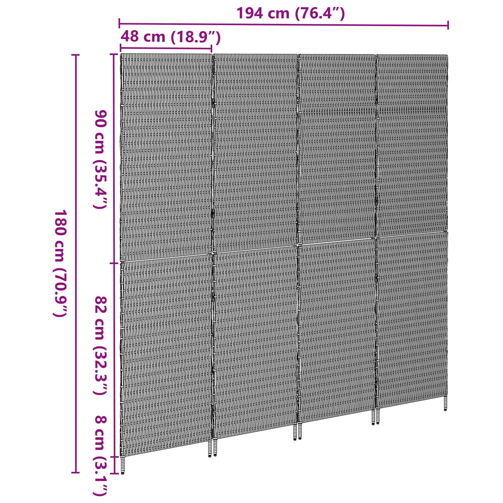 Szobai elválasztó 4 paneles hajtható fekete 195x180 cm poli rattan Szobai elválasztó 4 paneles hajtható fekete 195x180 cm poli rattan