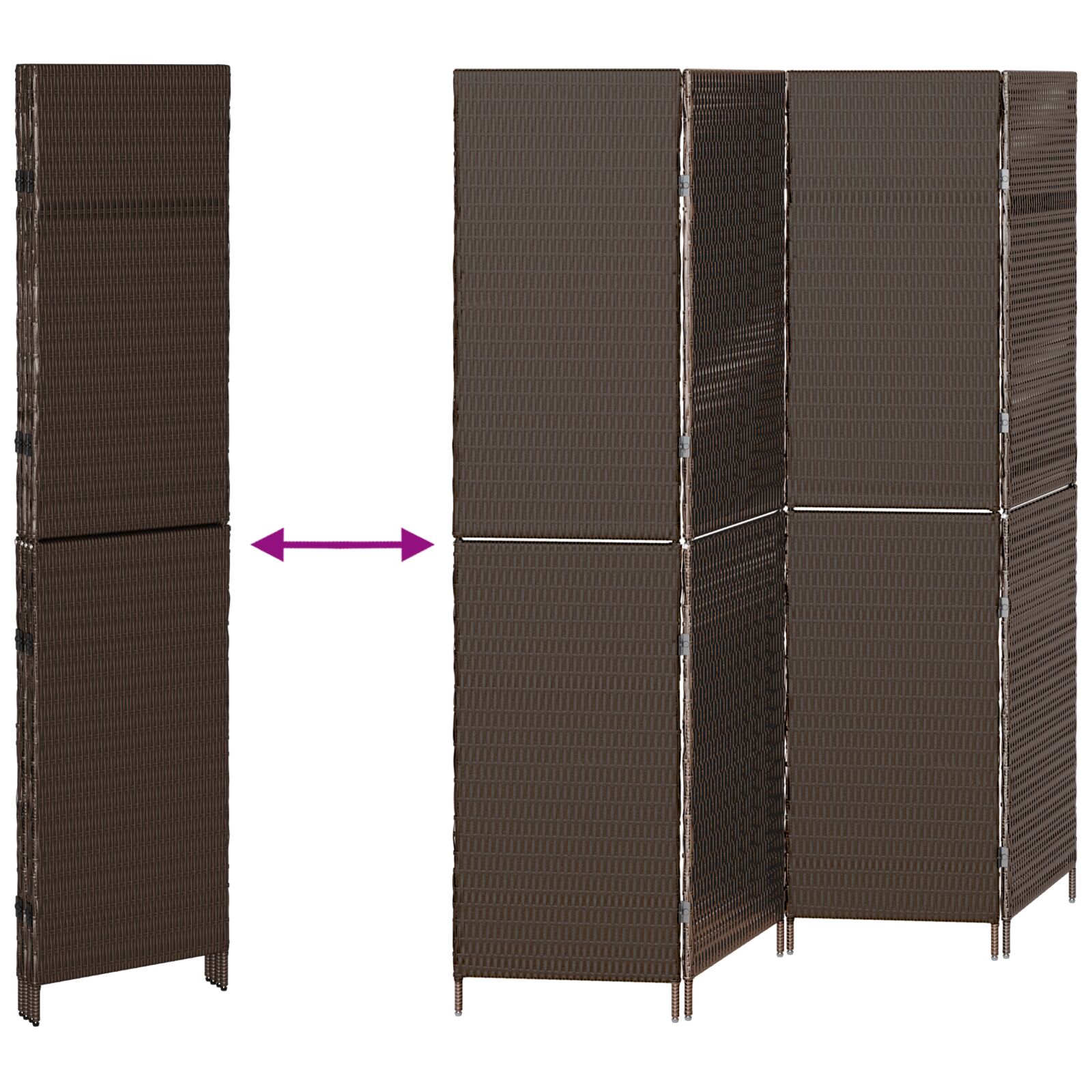 Szobai elválasztó 4 paneles összecsukható barna 195x180 cm poli rattan