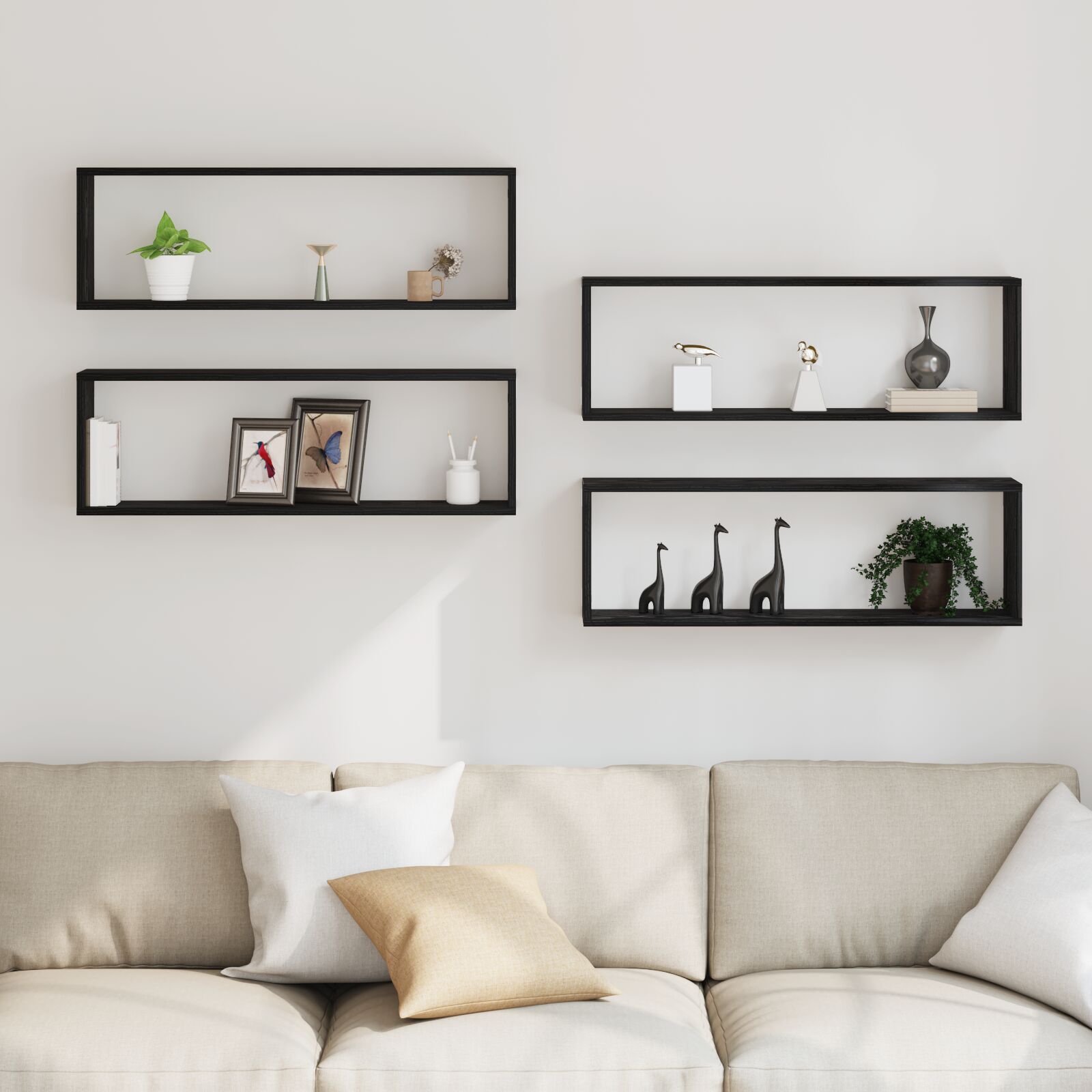 Fali polcok 4 db fekete tölgy 80x15x26 cm mérnöki fa