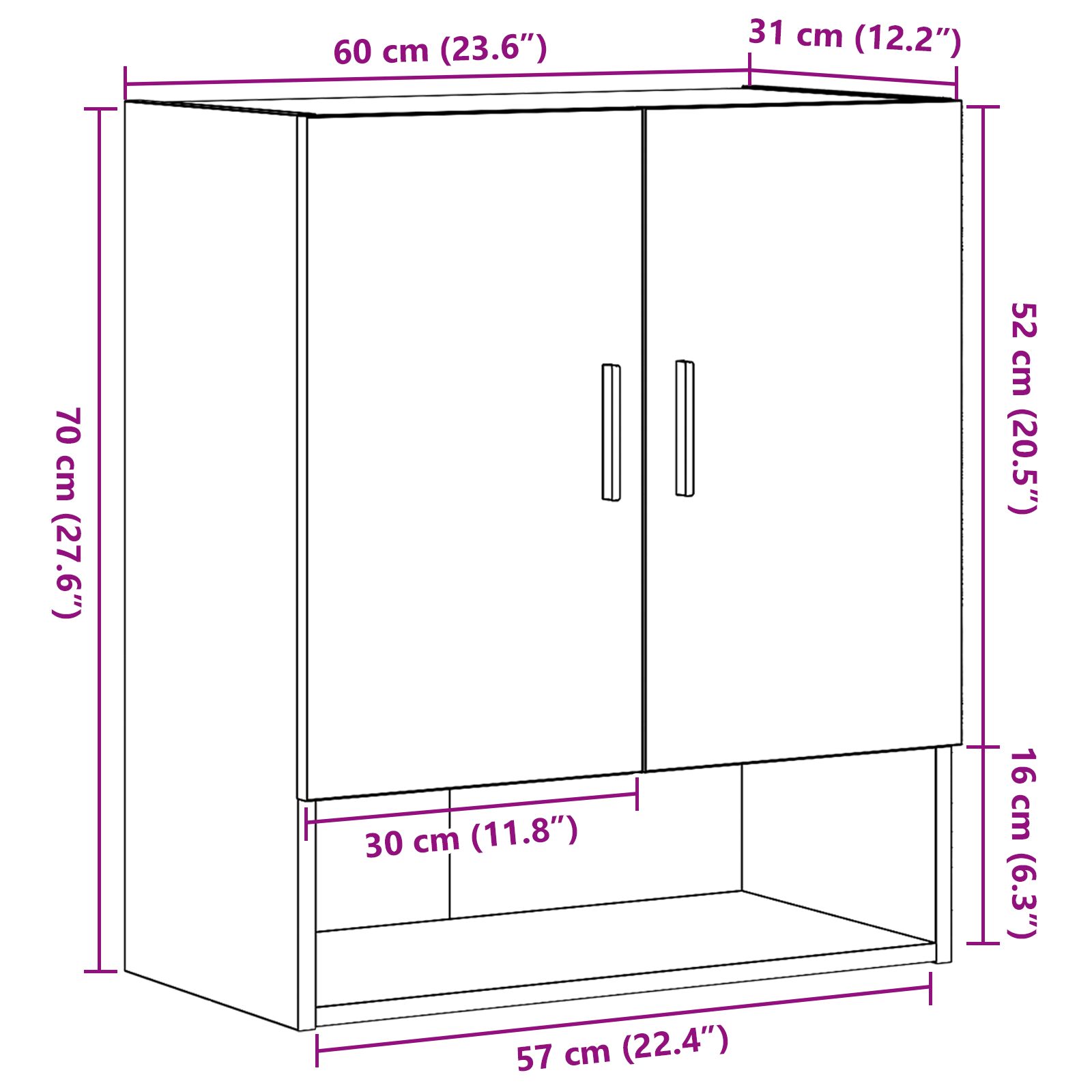 Fali szekrény fekete tölgy 60x31x70 cm mérnöki fa