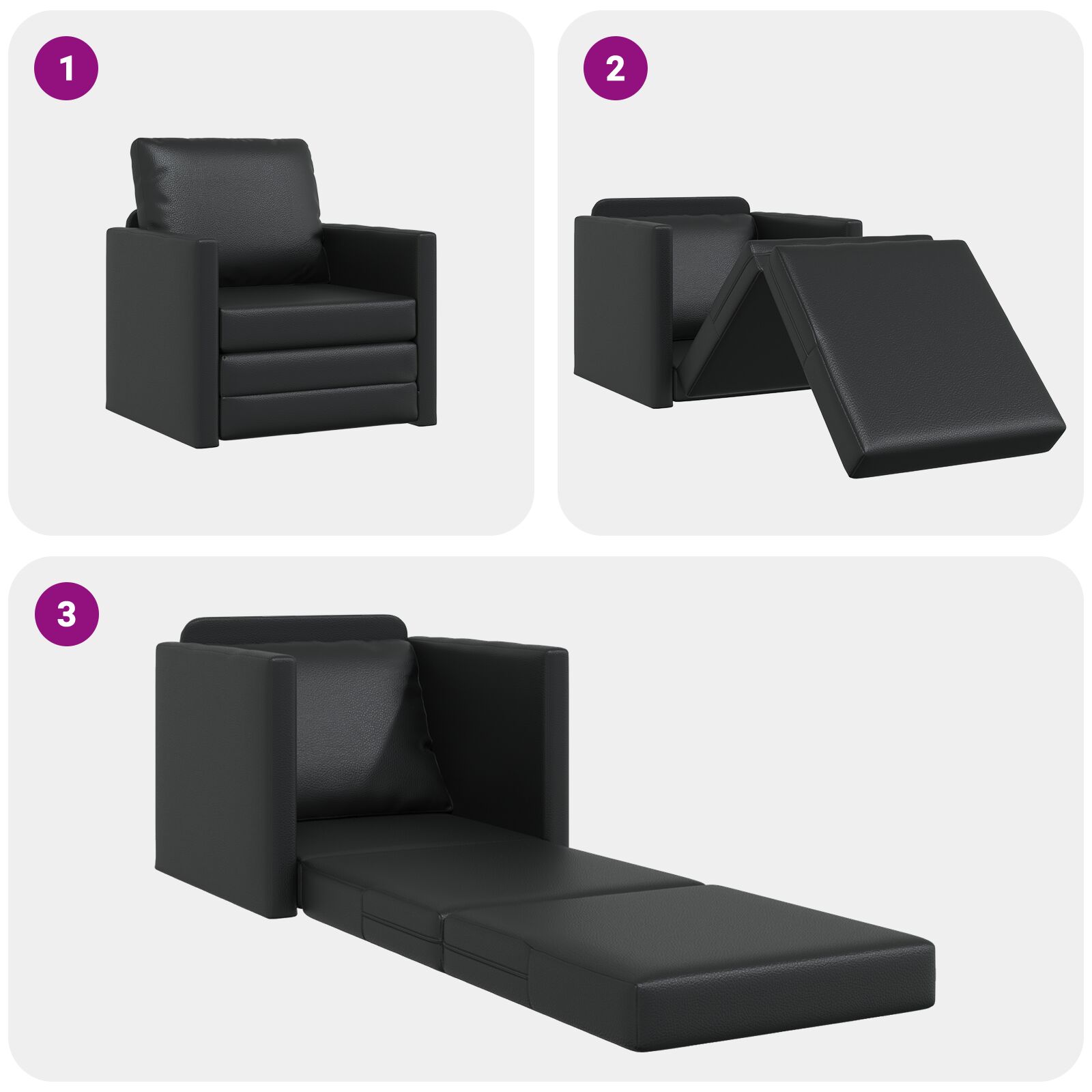 Floor sofa bed 2-in-1 fekete 74x77x81 cm műbőr Floor sofa bed 2-in-1 fekete 74x77x81 cm műbőr