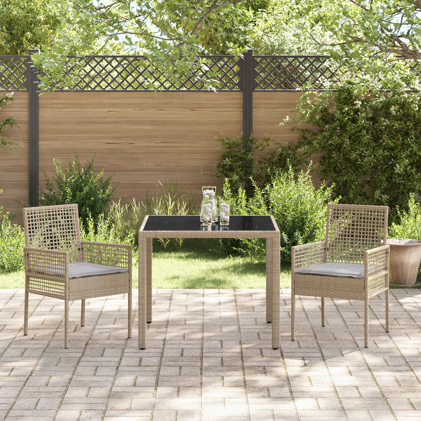 2 db bézs polirattan 90 x 90 x 75 cm uv-álló anyagok