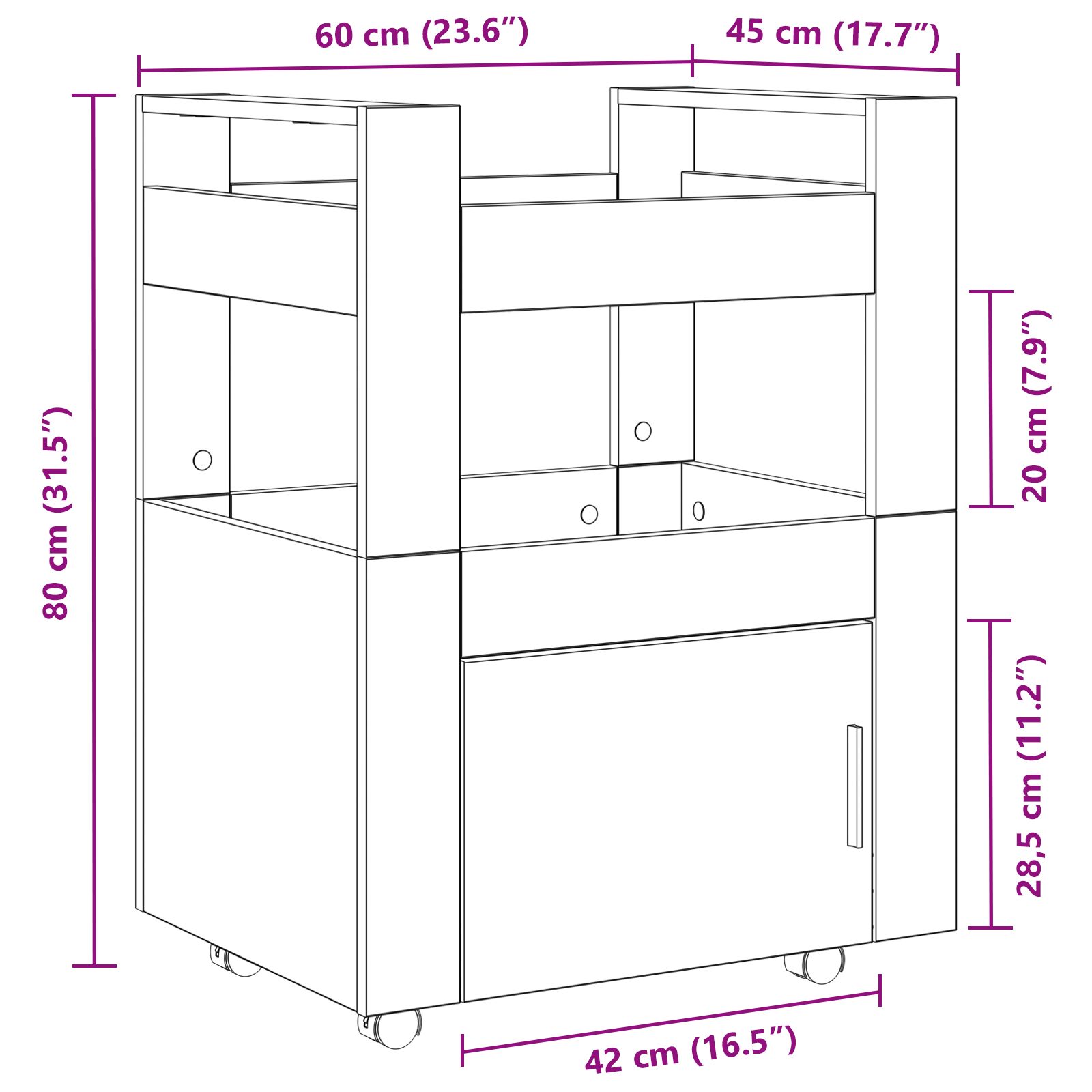 Konyhai trolly mesteri tölgy 60x45x80 cm mérnöki fa