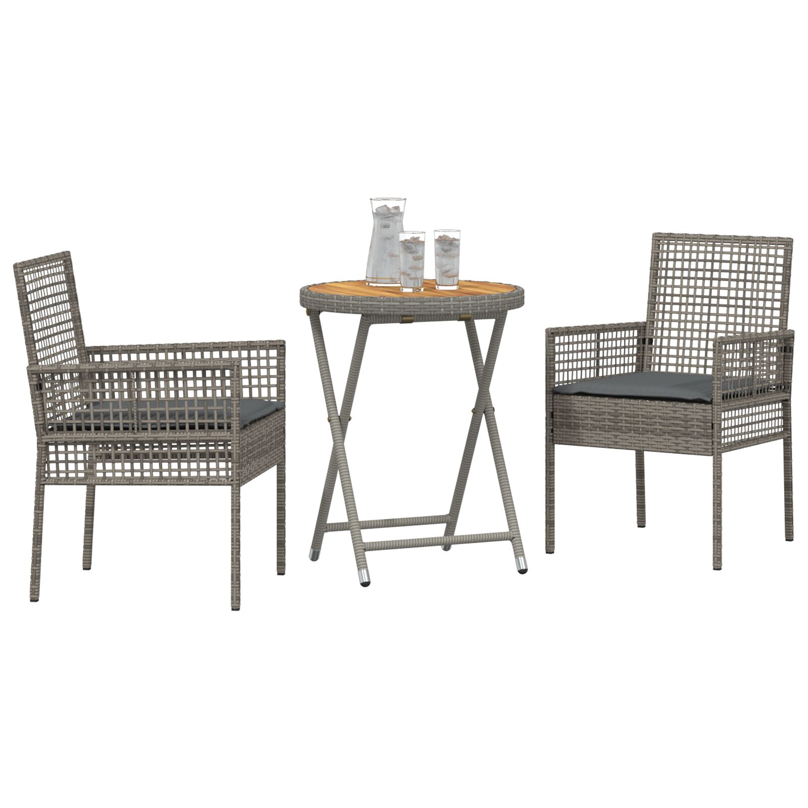 3 darabos kerti bistro készlet párnákkal szürke poli rattan 3 darabos kerti bistro készlet párnákkal szürke poli rattan