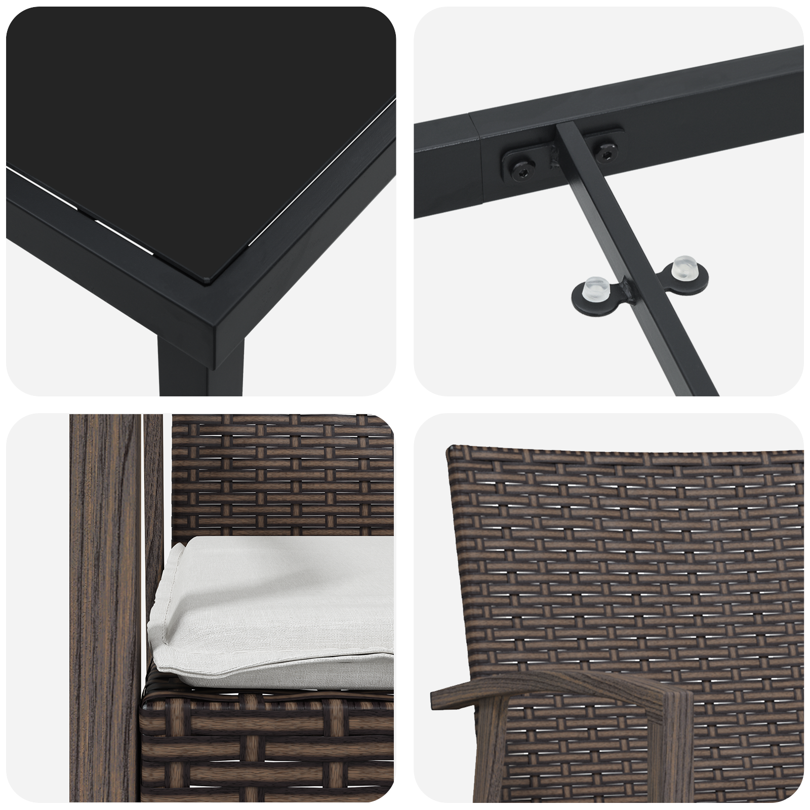 7 darabos kertiséta szett párnákkal, barna poli rattan